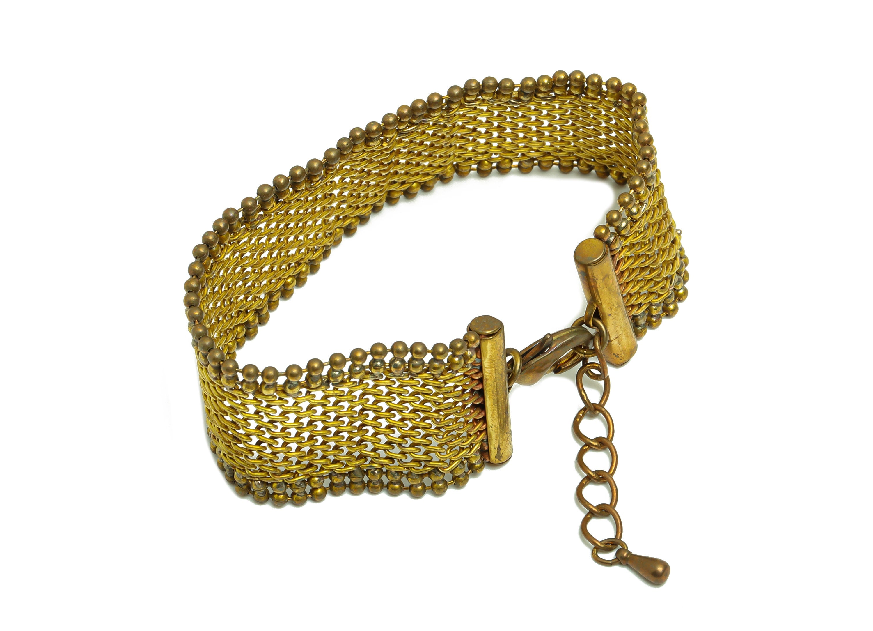 Brass Mesh Bracelet - Brass Mesh Ball Beads Bracelet - Brass Weave Mesh Bracelet - For Bracelet - Jewelry Supplies- 210x23.63x2mm -PP8890 - DOMEDBAZAAR