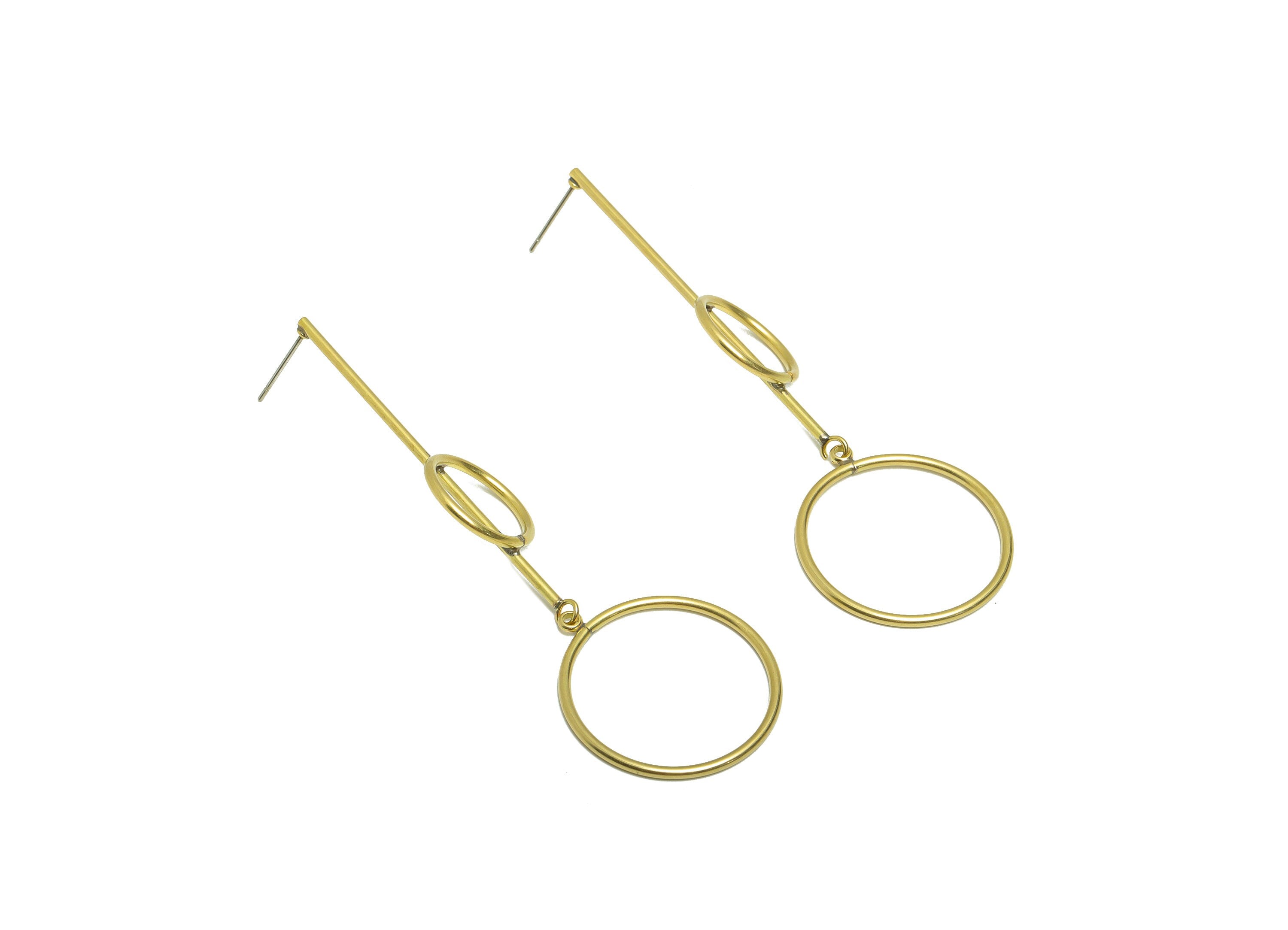 Brass Stick Wire Post - Brass Bar Earring Stud - Brass Double Round Wire Earring Post - Circle Earring Post - 78.96x25.9x1.5mm -PP8877 - DOMEDBAZAAR