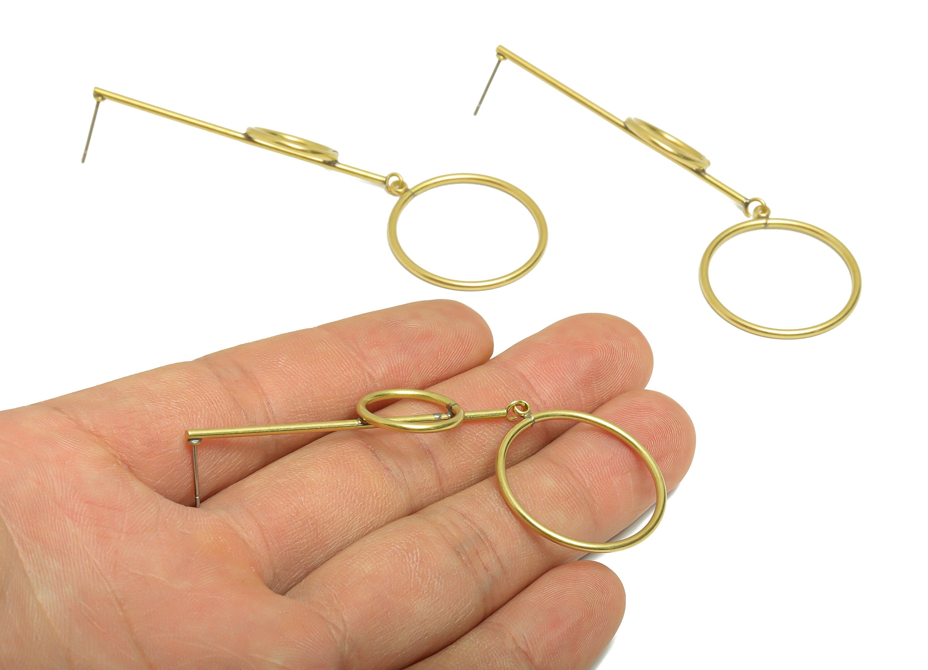 Brass Stick Wire Post - Brass Bar Earring Stud - Brass Double Round Wire Earring Post - Circle Earring Post - 78.96x25.9x1.5mm -PP8877 - DOMEDBAZAAR