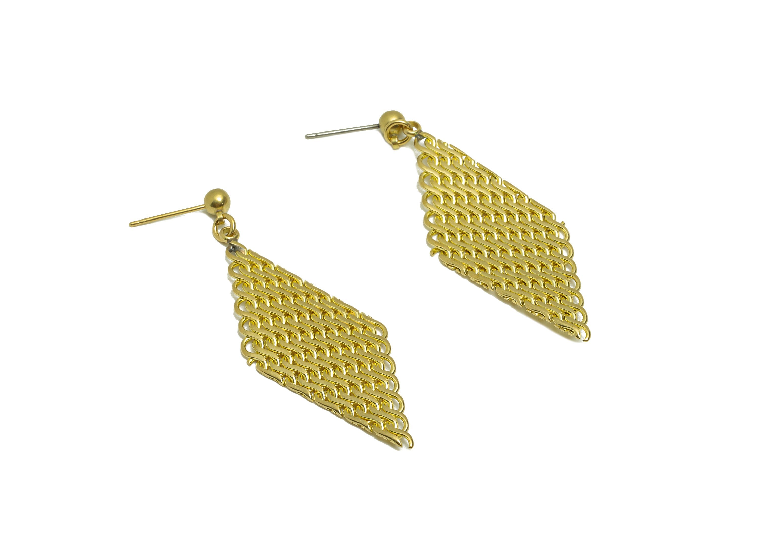 Brass Mesh Earring Post - Brass Diamond Mesh Earring Stud - Weave Mesh Earring Post - Geometry Earring Post - 46.37x19.27x1.26mm -PP8856 - DOMEDBAZAAR
