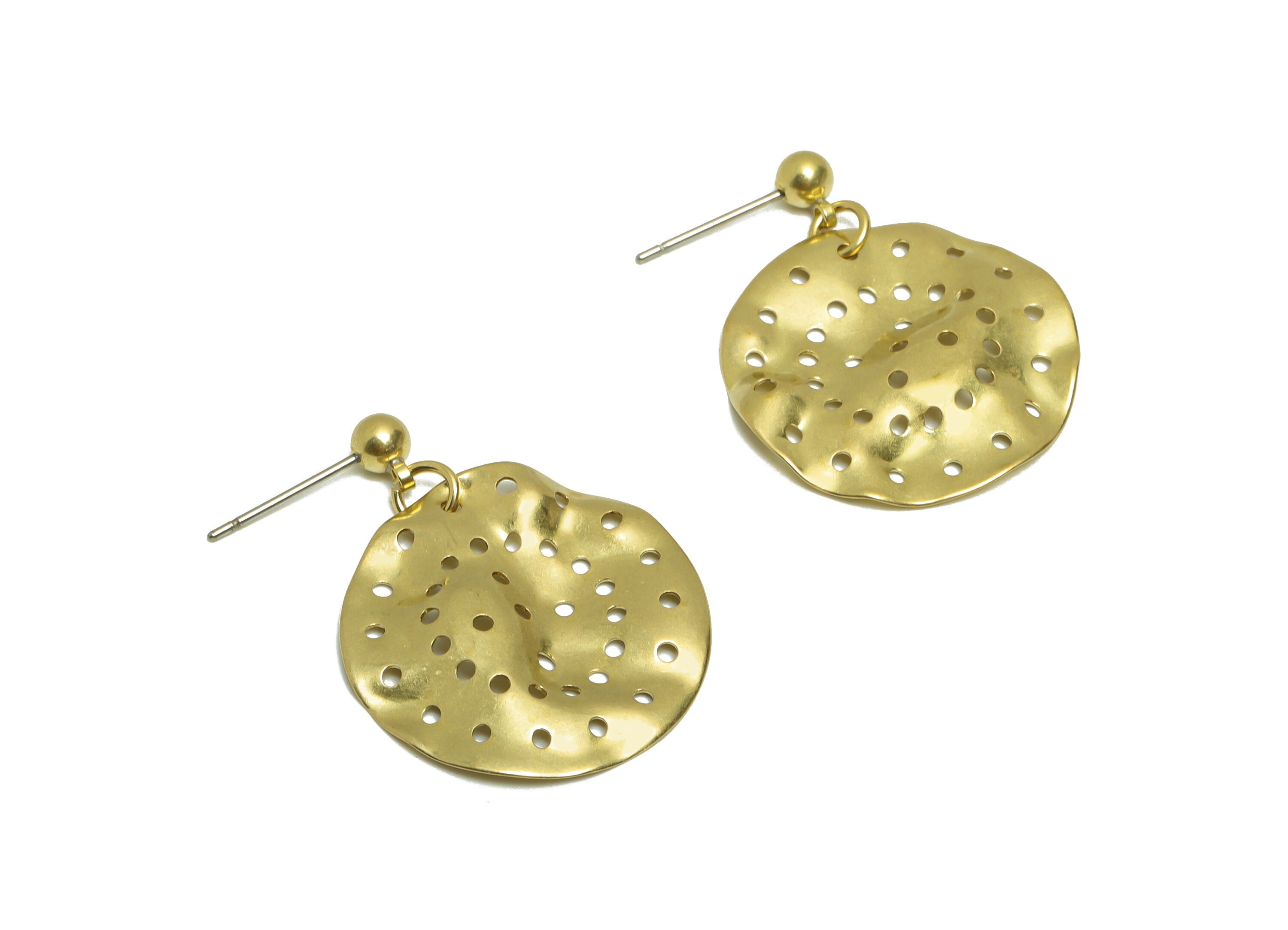 Hammered Round Earring Post - Brass Wavy Circle Earring Stud - Brass Hammered Earring Post - Hole Round Earring Post - 27x23x0.78mm -PP8865 - DOMEDBAZAAR