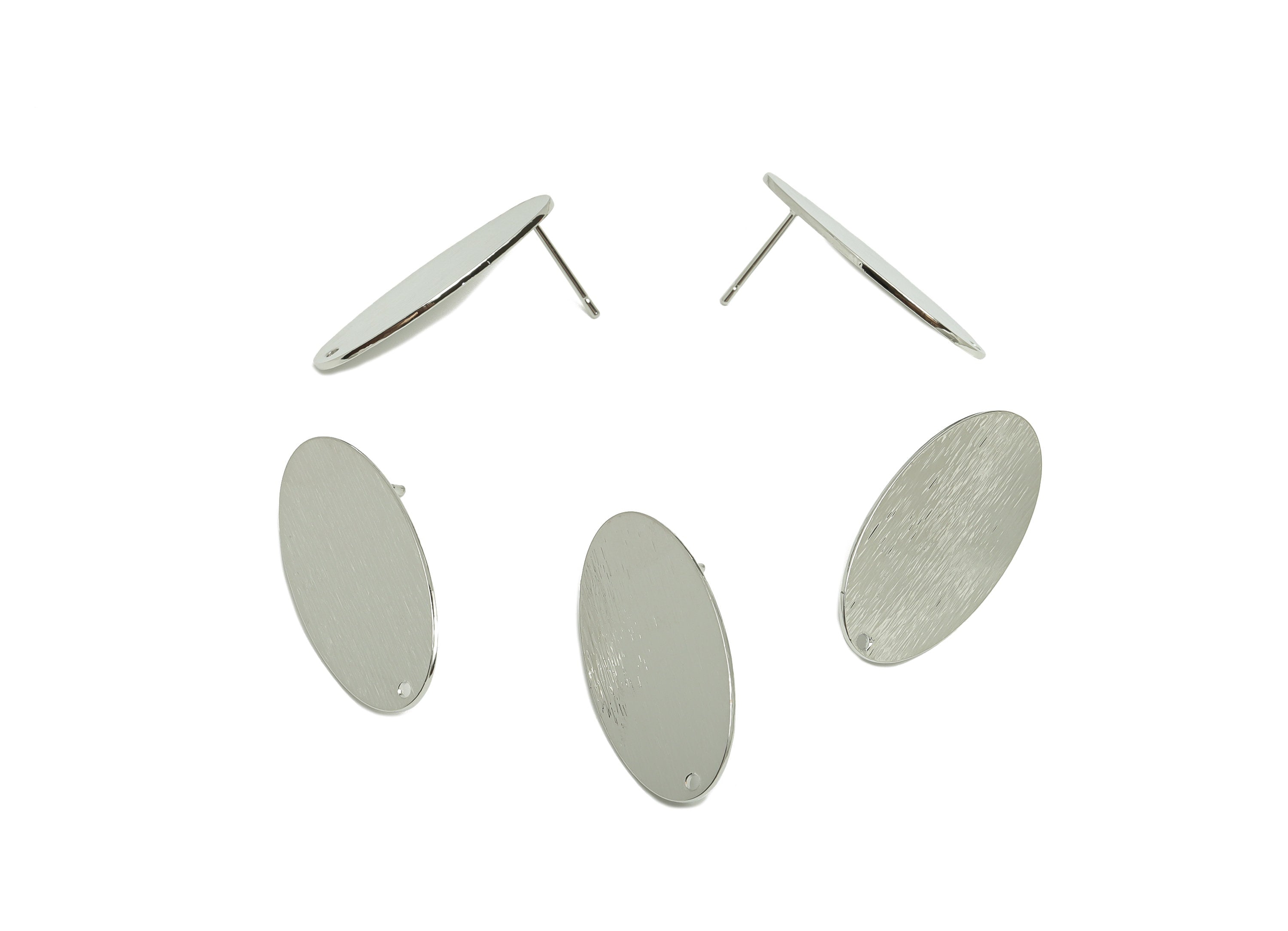Brass Oval Textured Earring Stud - Silver Textured Earring Post - Textured Geometry Earring Post - Silver Tone Plating - 29x15x1mm - PP3020S - DOMEDBAZAAR