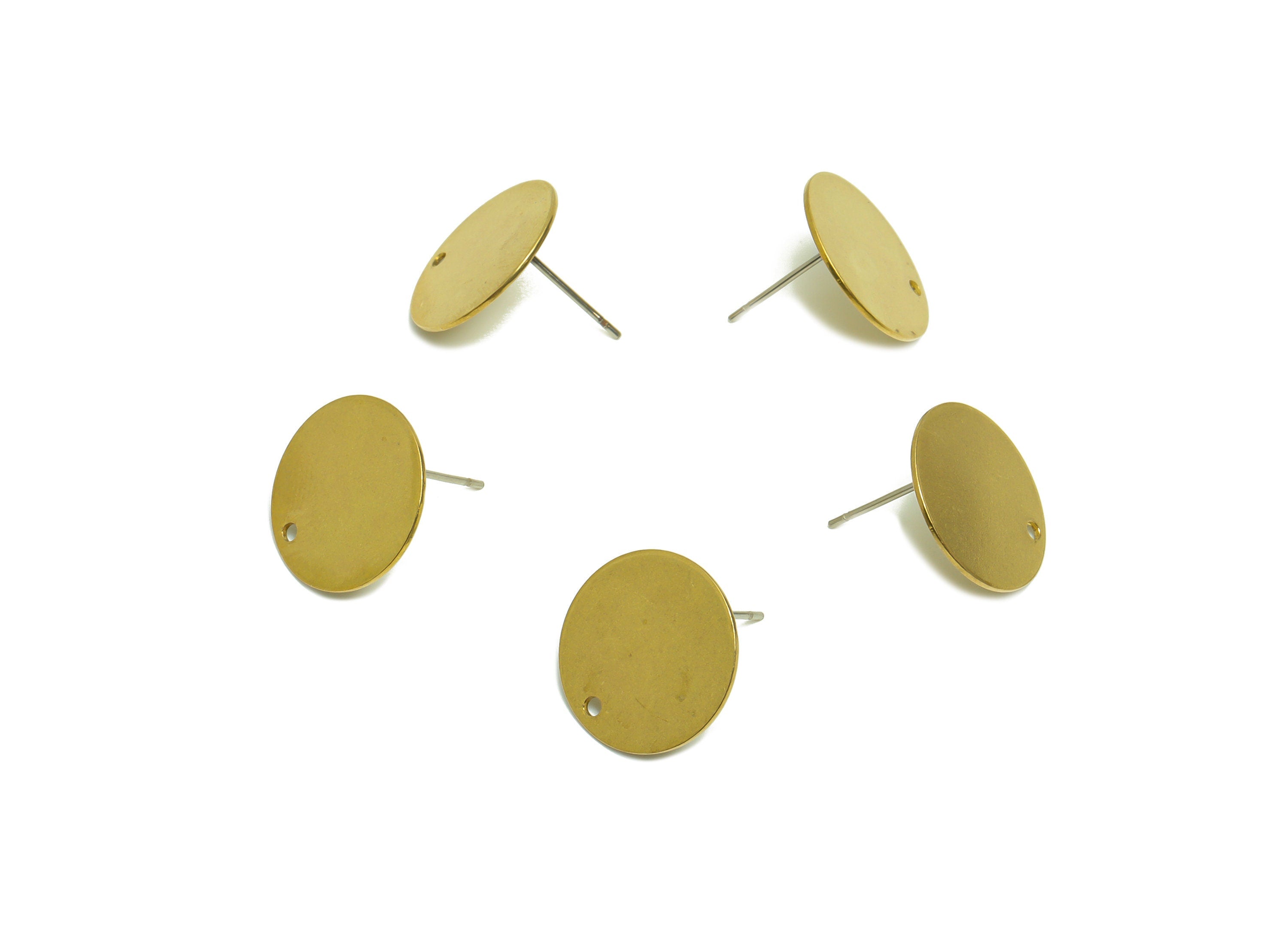 Brass Round Earring Post - Brass Round Earring Post - Raw Brass Earring Post - Brass Earring Post With Hole - 16x16x0.55mm - PP3537 - DOMEDBAZAAR