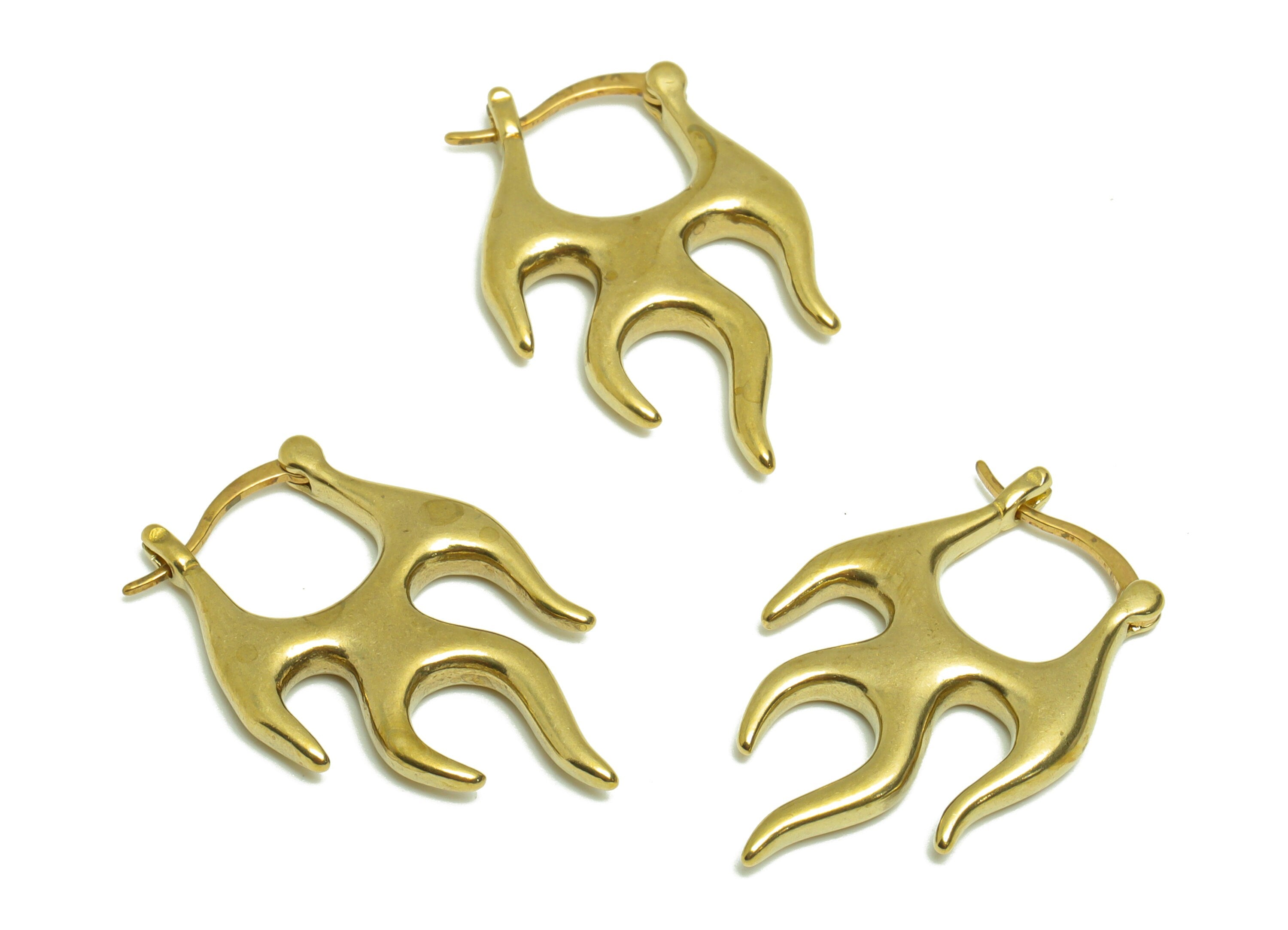Brass Fire Hinged Back Earring - Brass Flame Hinged Back Earring - Brass Melt Earring Hinged Back - Hinged Back Earring - 29x19x1mm -PP9117 - DOMEDBAZAAR