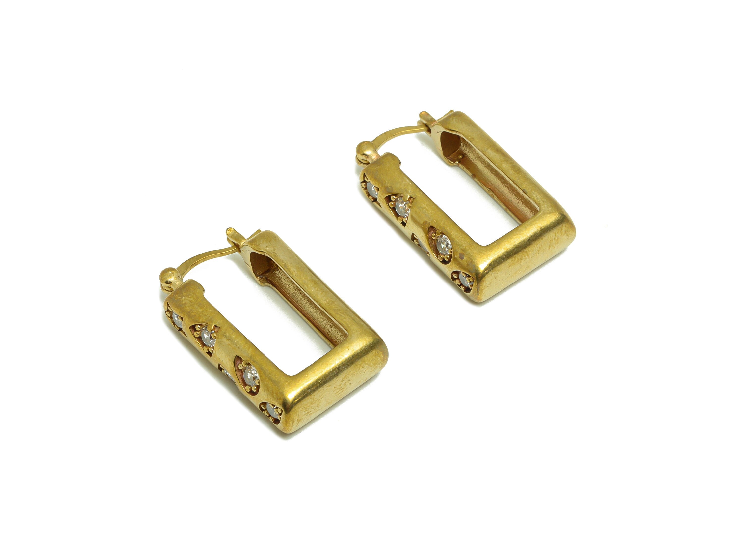 Thick Rectangle Hoop Earring - Brass Zircon Hinged Geometry Back Earring - Drop Square Eye Zircon Star Hinged Back Earring-26x16x1mm-PP9122 - DOMEDBAZAAR