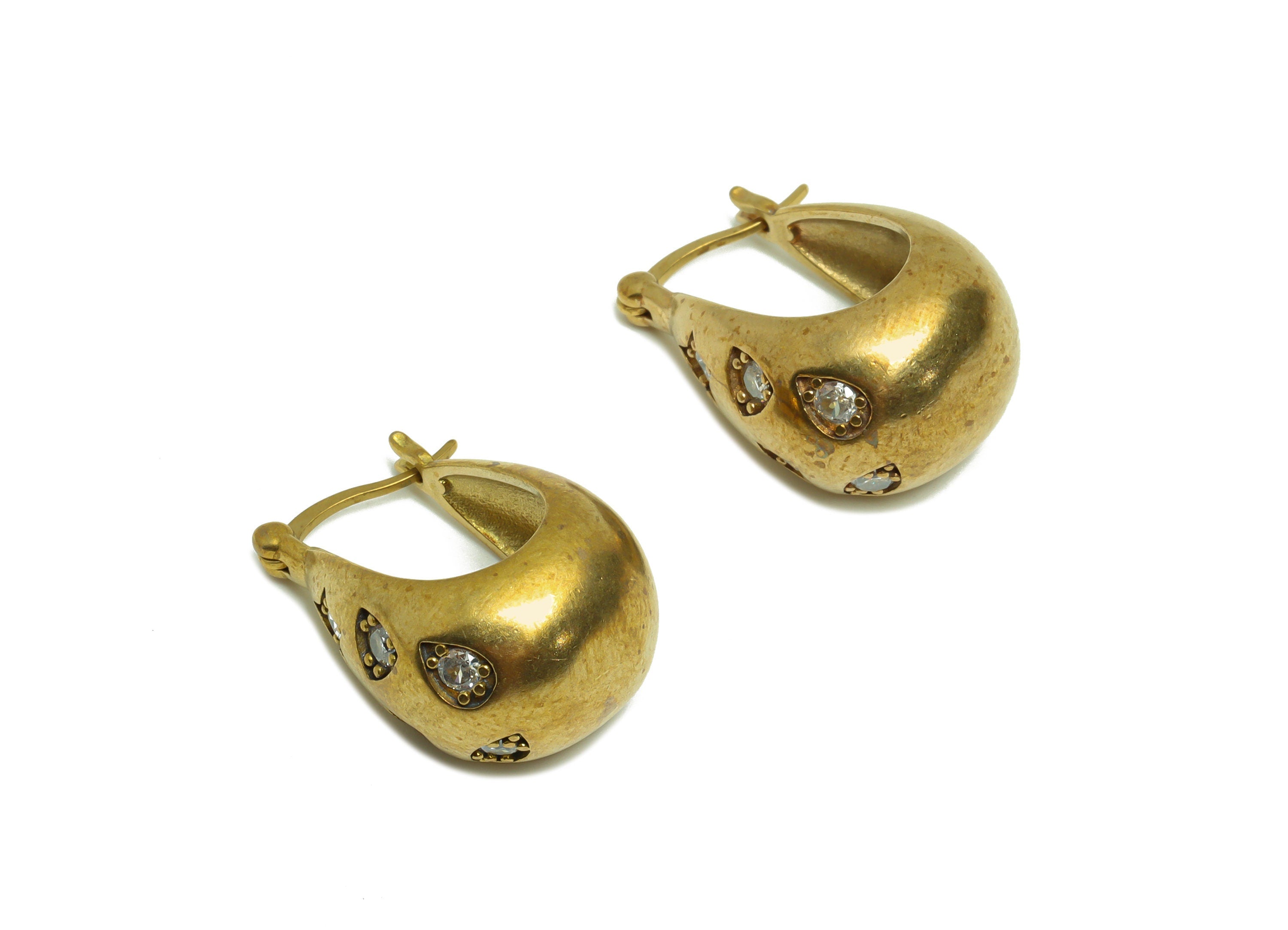 Thick Drop Hoop Earring - Brass Zircon Hinged Basket Back Earring - Drop Square Eye Zircon - Star Hinged Back Earring - 23x17.37x1mm-PP9121 - DOMEDBAZAAR