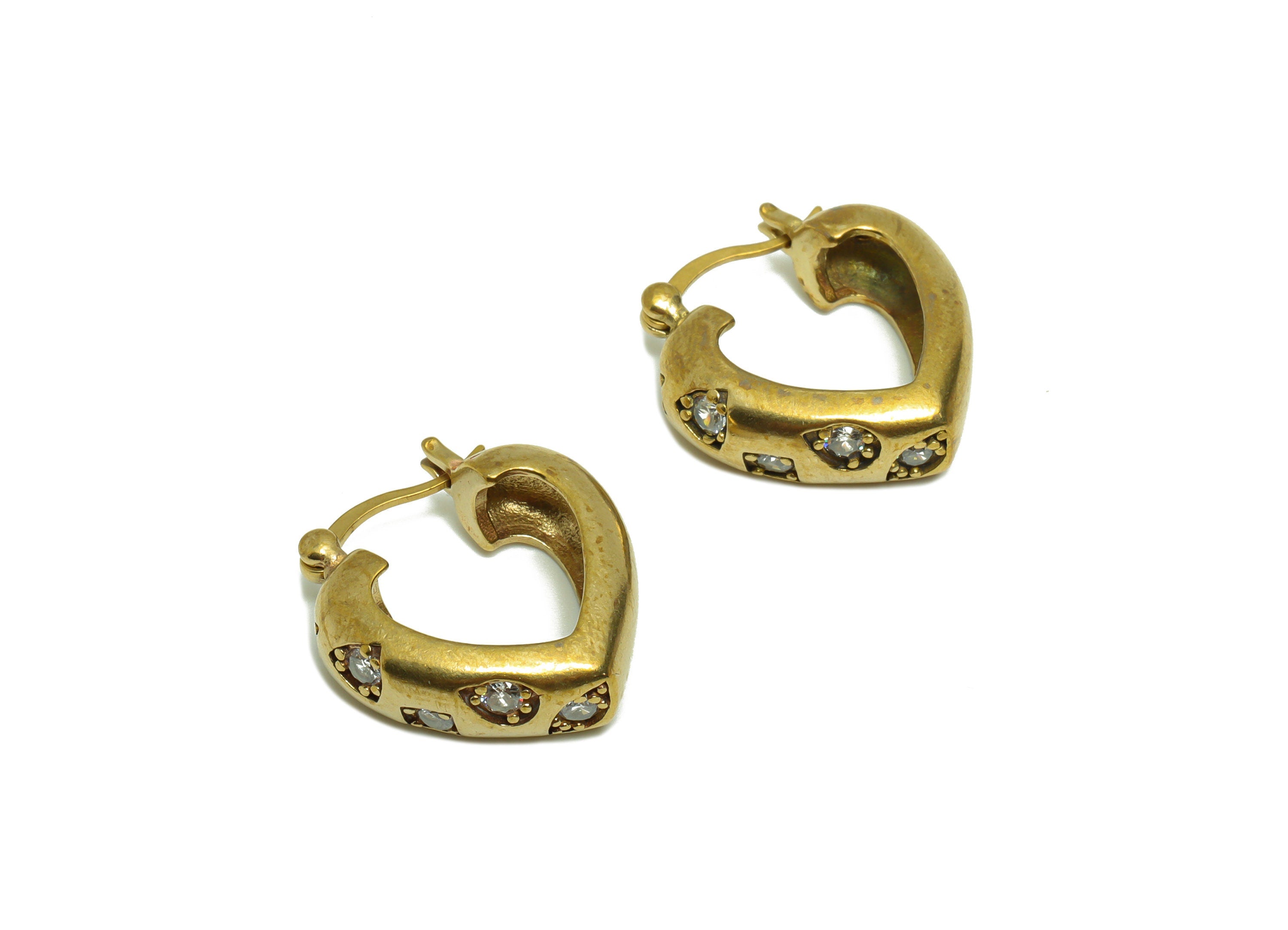 Heart Hoop Earring - Brass Zircon Hinged Heart Back Earring - Drop Square Eye Zircon - Star Hinged Back Earring - 22x20x0.7mm-PP9120 - DOMEDBAZAAR