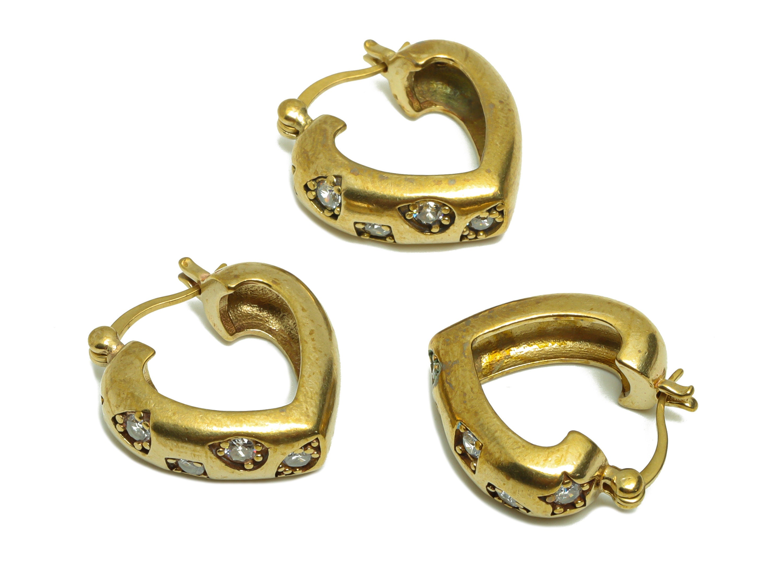 Heart Hoop Earring - Brass Zircon Hinged Heart Back Earring - Drop Square Eye Zircon - Star Hinged Back Earring - 22x20x0.7mm-PP9120 - DOMEDBAZAAR