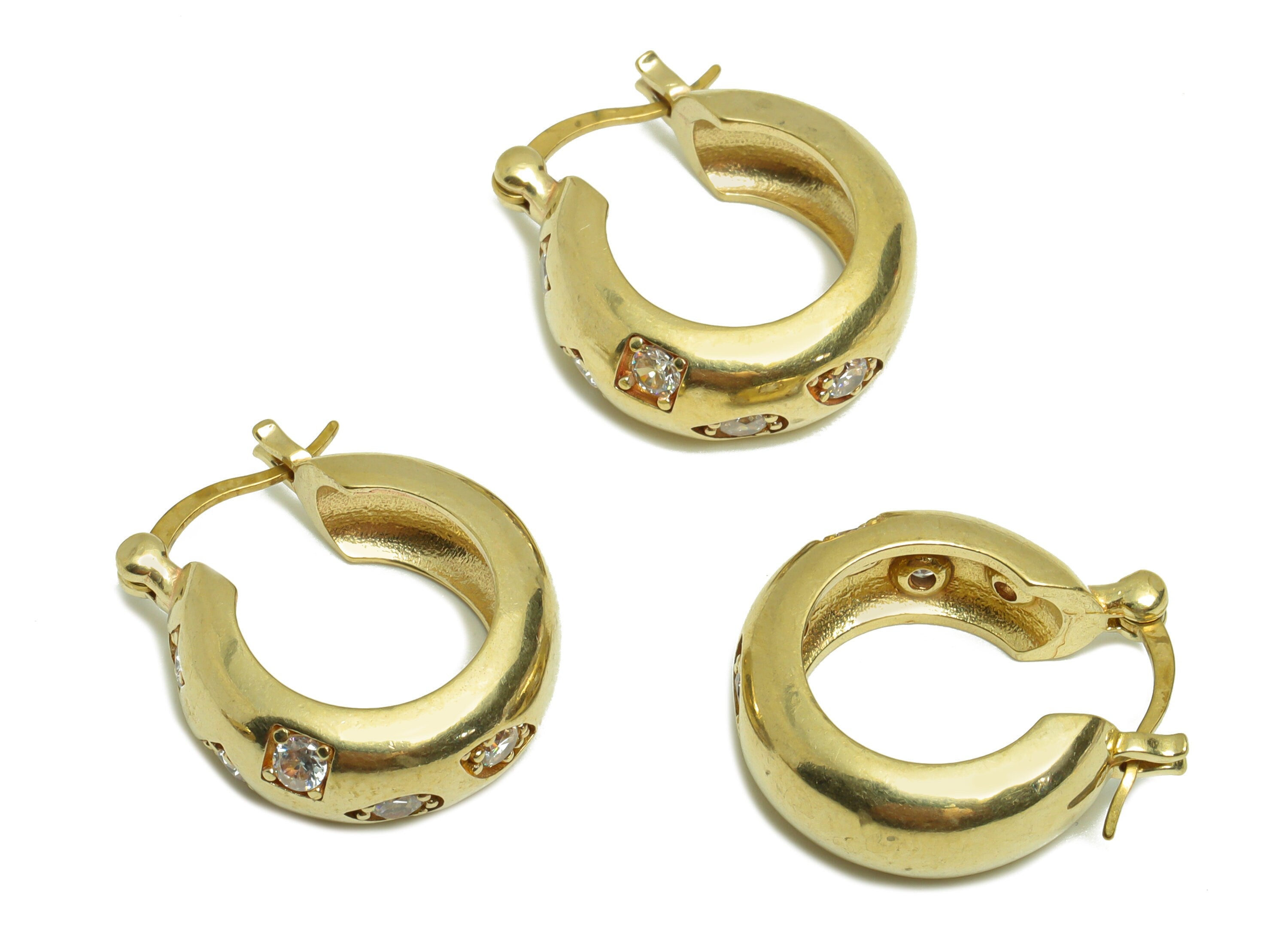 Thick Round Hoop Earring - Brass Zircon Hinged Circle Back Earring - Drop Square Eye Zircon - Star Hinged Back Earring - 21.7x19x1mm-PP9119 - DOMEDBAZAAR