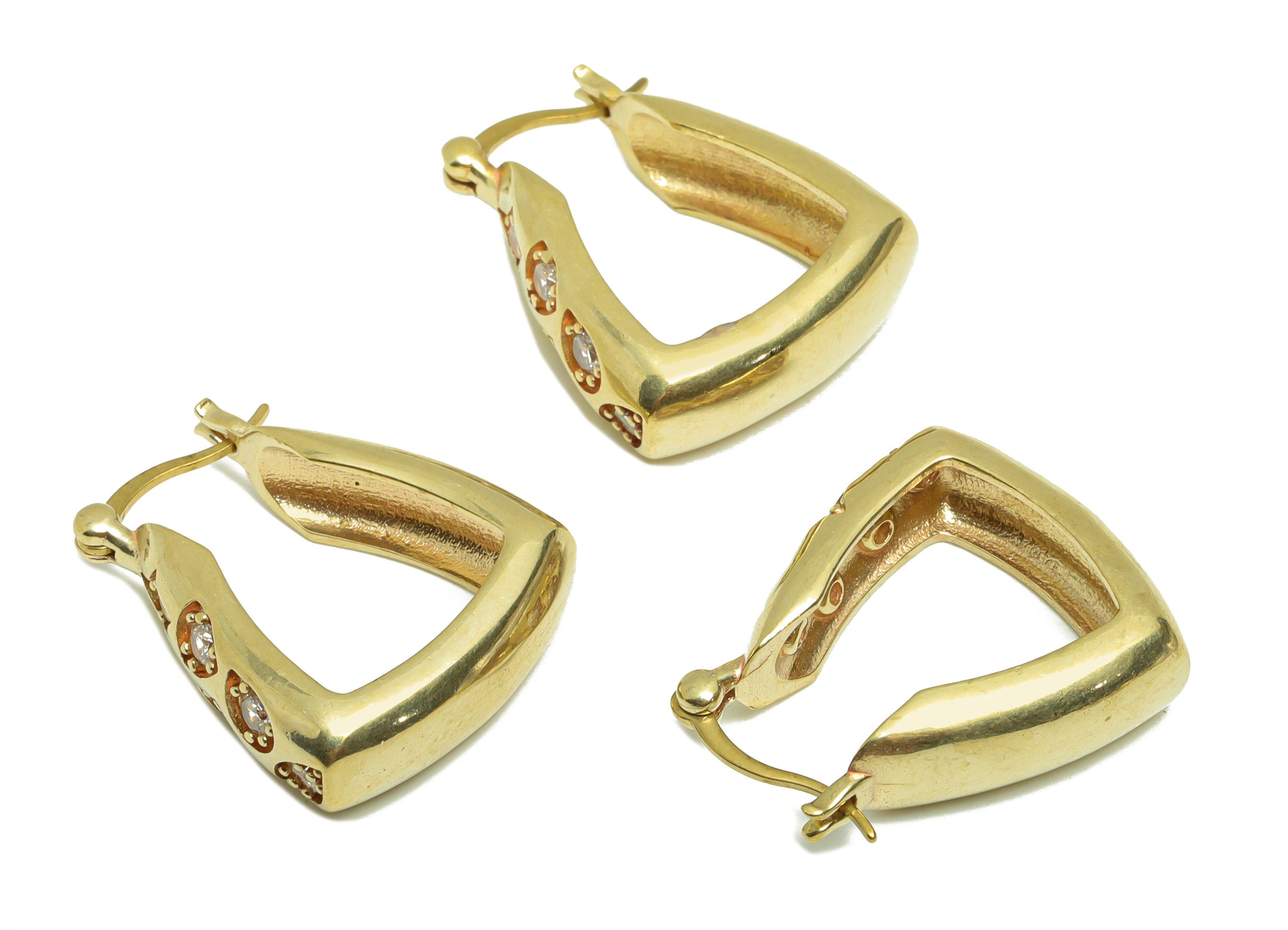 Trapezoid Hoop Earring - Brass Zircon Hinged Back Earring - Drop Square Eye Zircon - Star Hinged Back Earring - 25.3x20x0.67mm-PP9118 - DOMEDBAZAAR