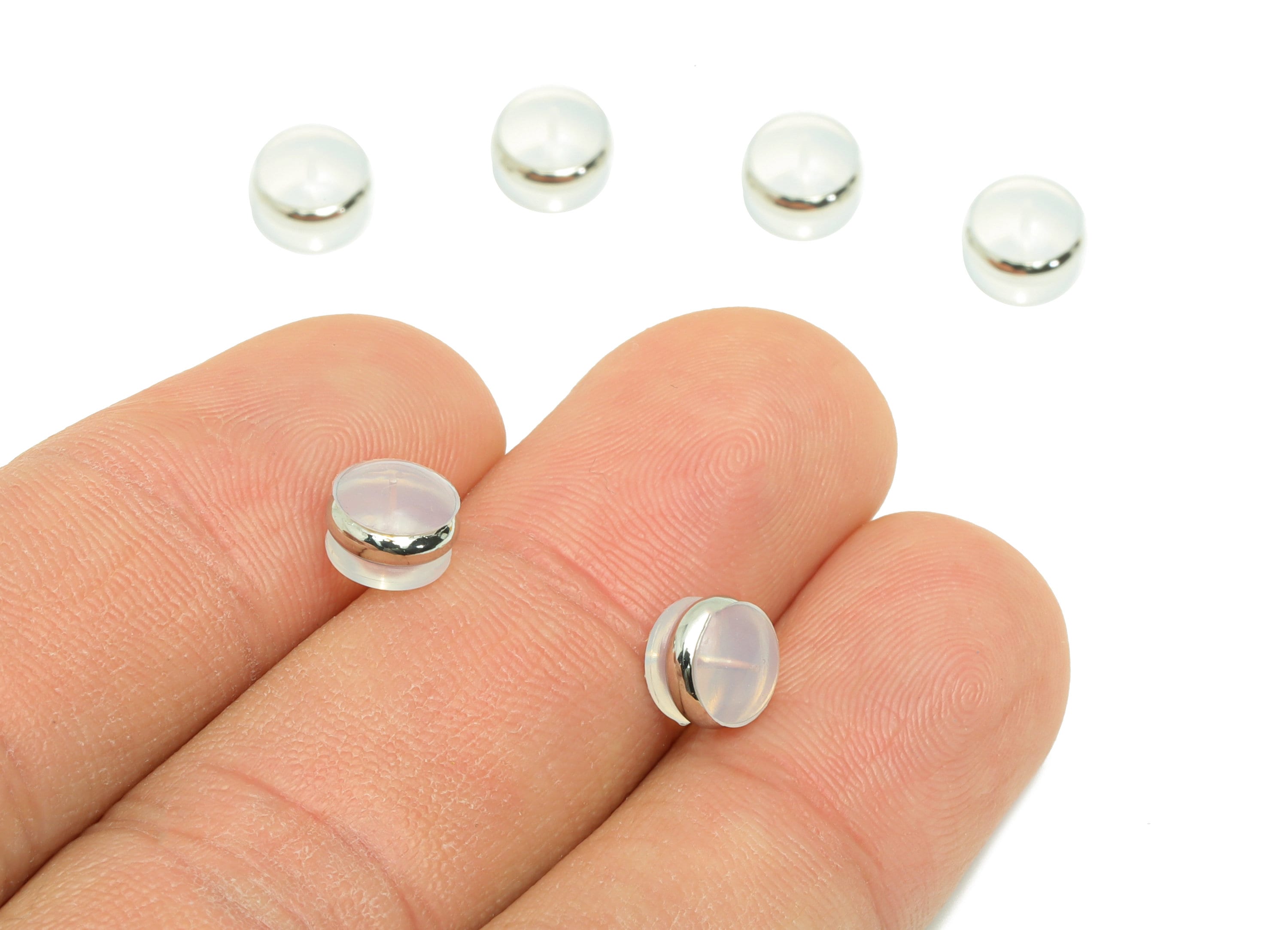 Brass Silica Gel Rubber - Rubber Earring Stopper Nuts - Rubber Earring Findings - Earring Back - Silver Tone Plating - 6.77x6.7x5mm - ES1036 - DOMEDBAZAAR