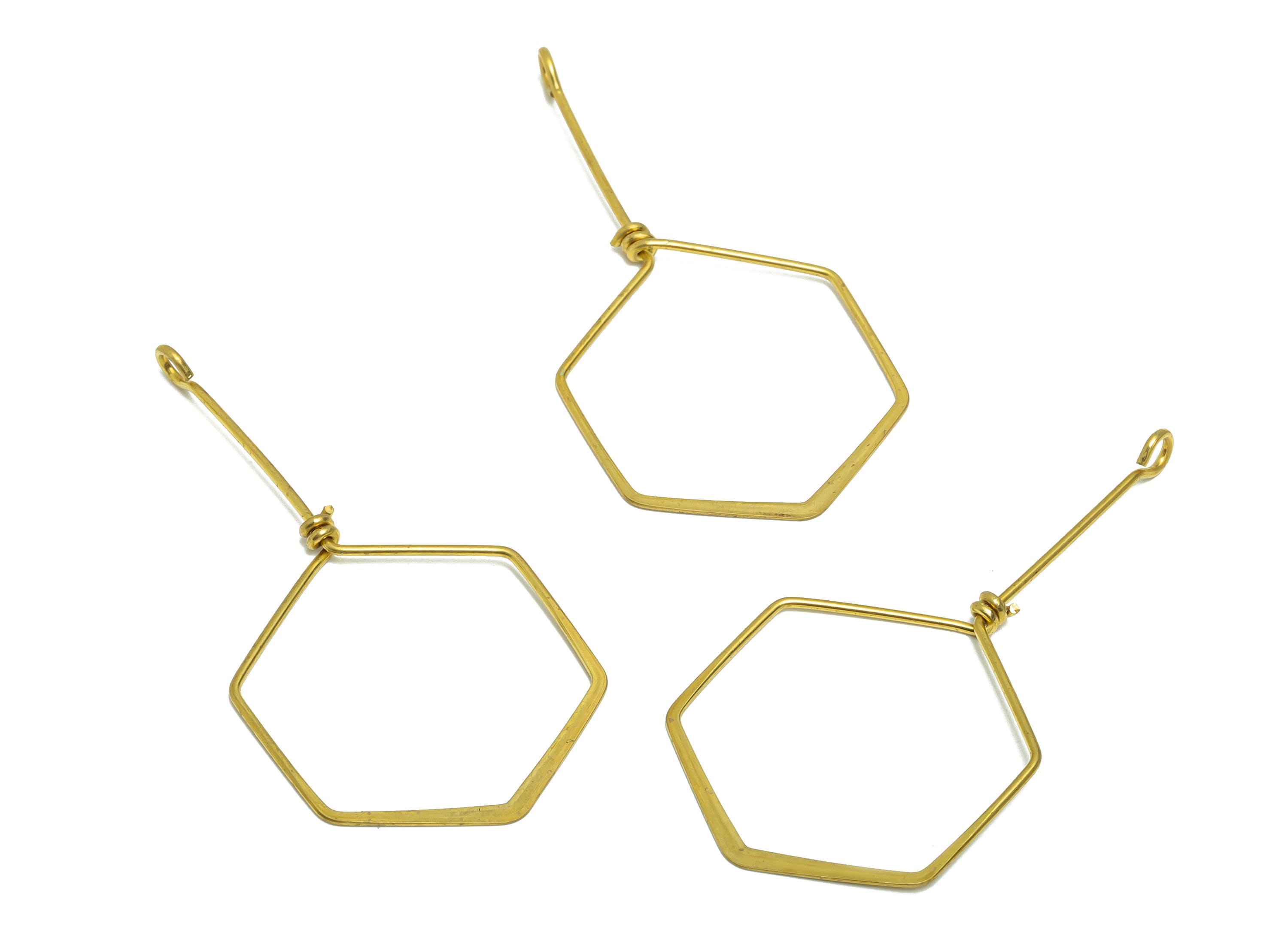 Brass Wire Hexagon Earring Charm - Brass Hammered Wire Earring Charm - Brass Geometry Wire Earring Pendant - 59.36x30.38x0.9mm - PP9100 - DOMEDBAZAAR