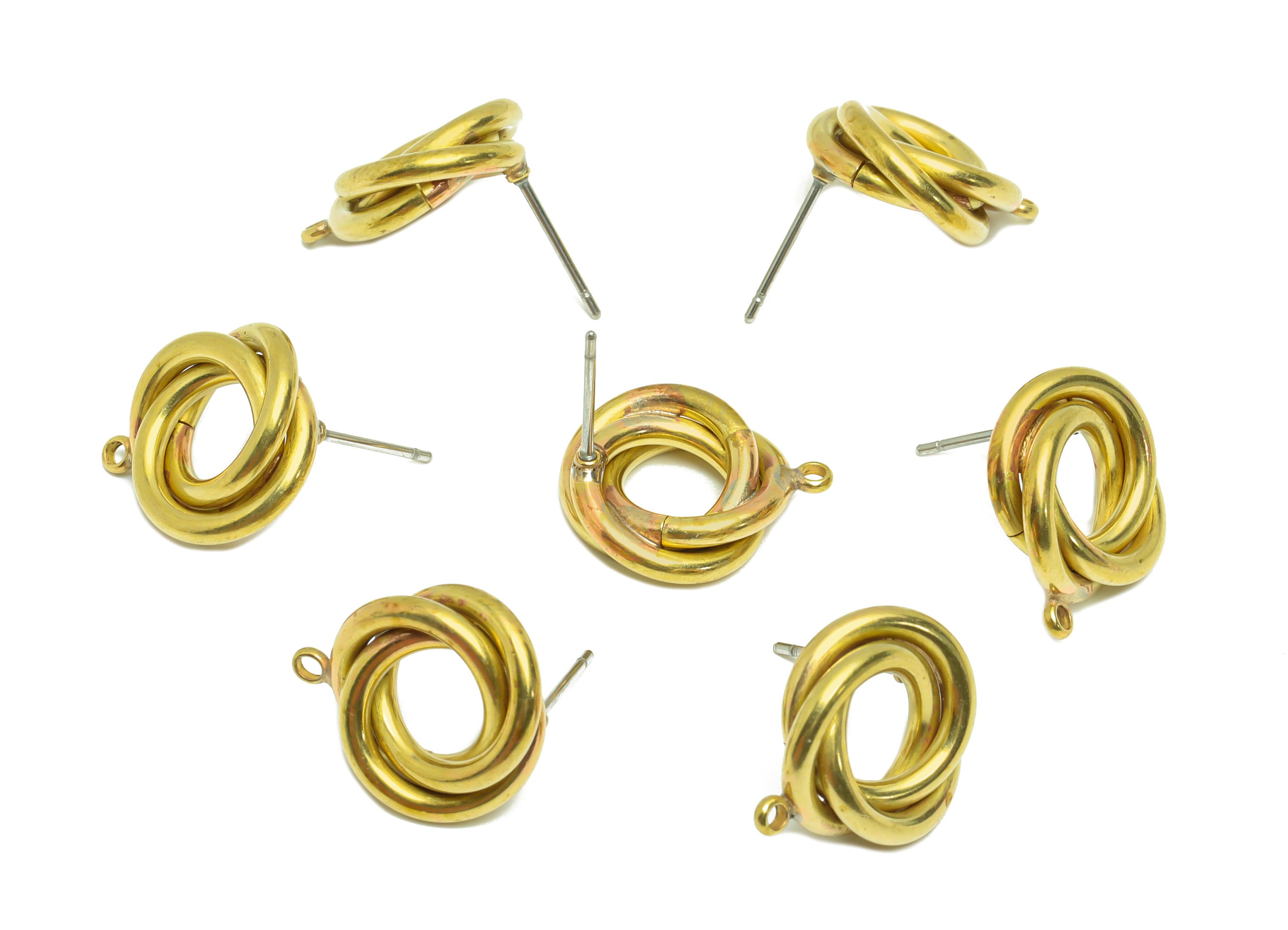 Brass Round Earring Post - Brass Twisted Round Earring With Loop - Cross Earring Stud - Welded Circle Earring Post - 16x14x4.74mm - PP9480 - DOMEDBAZAAR