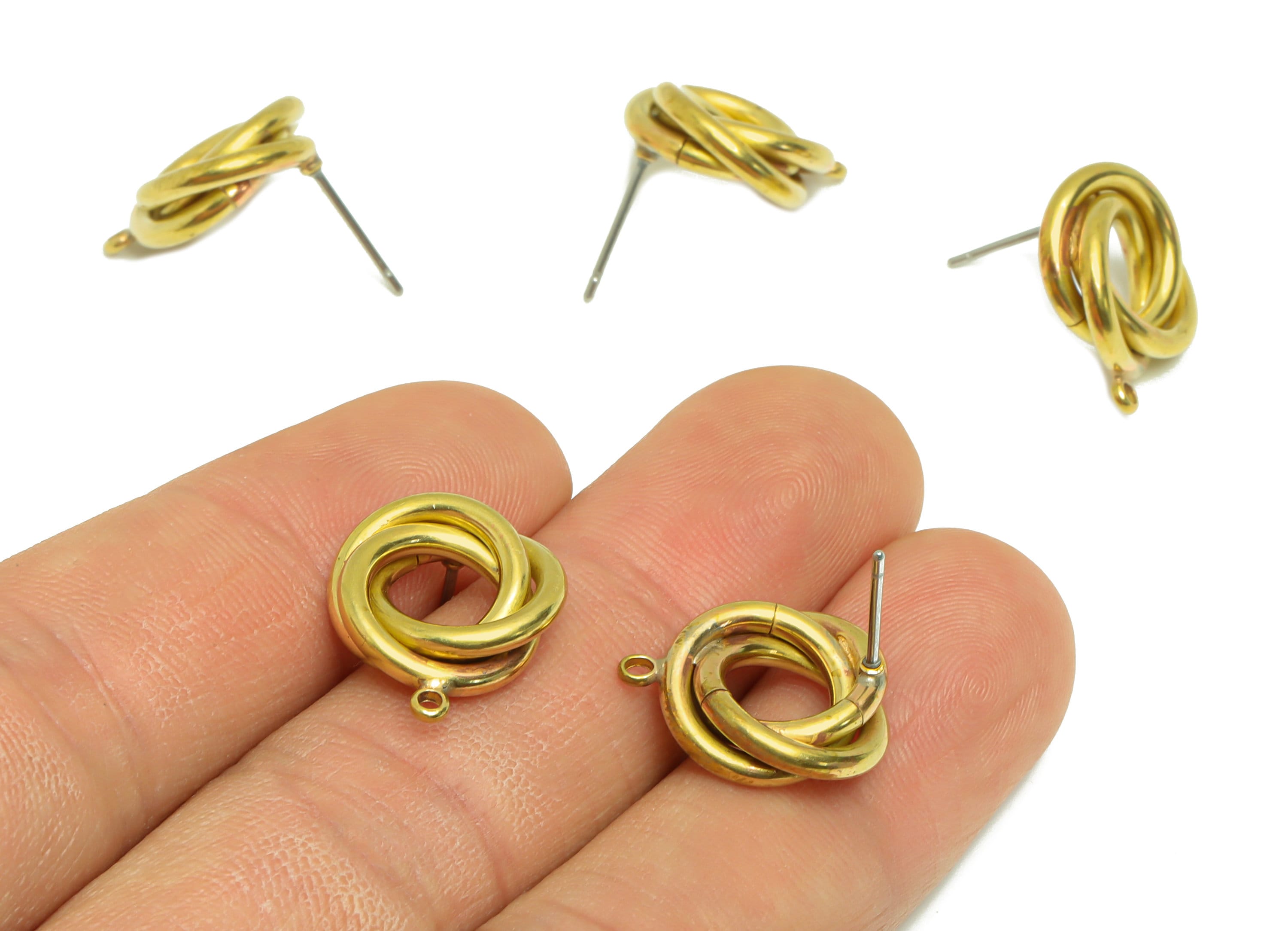 Brass Round Earring Post - Brass Twisted Round Earring With Loop - Cross Earring Stud - Welded Circle Earring Post - 16x14x4.74mm - PP9480 - DOMEDBAZAAR