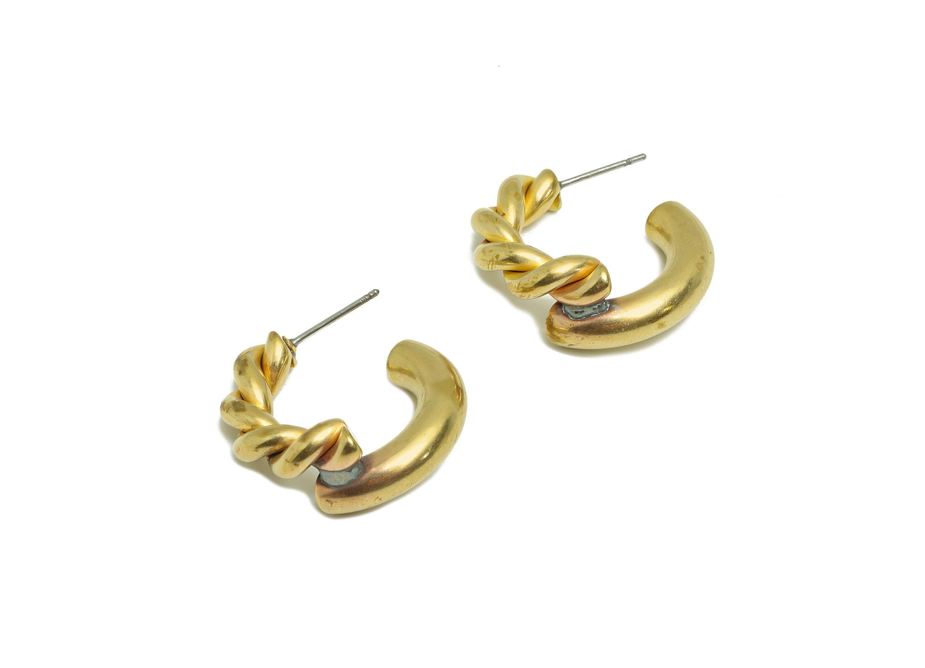 Brass Thick C Hoop Earring Post - Brass Open Hoop Earring Stud - Brass Twine Wire Earring Stud - Brass Splicing Post - 25x24x4.9mm - PP9424 - DOMEDBAZAAR