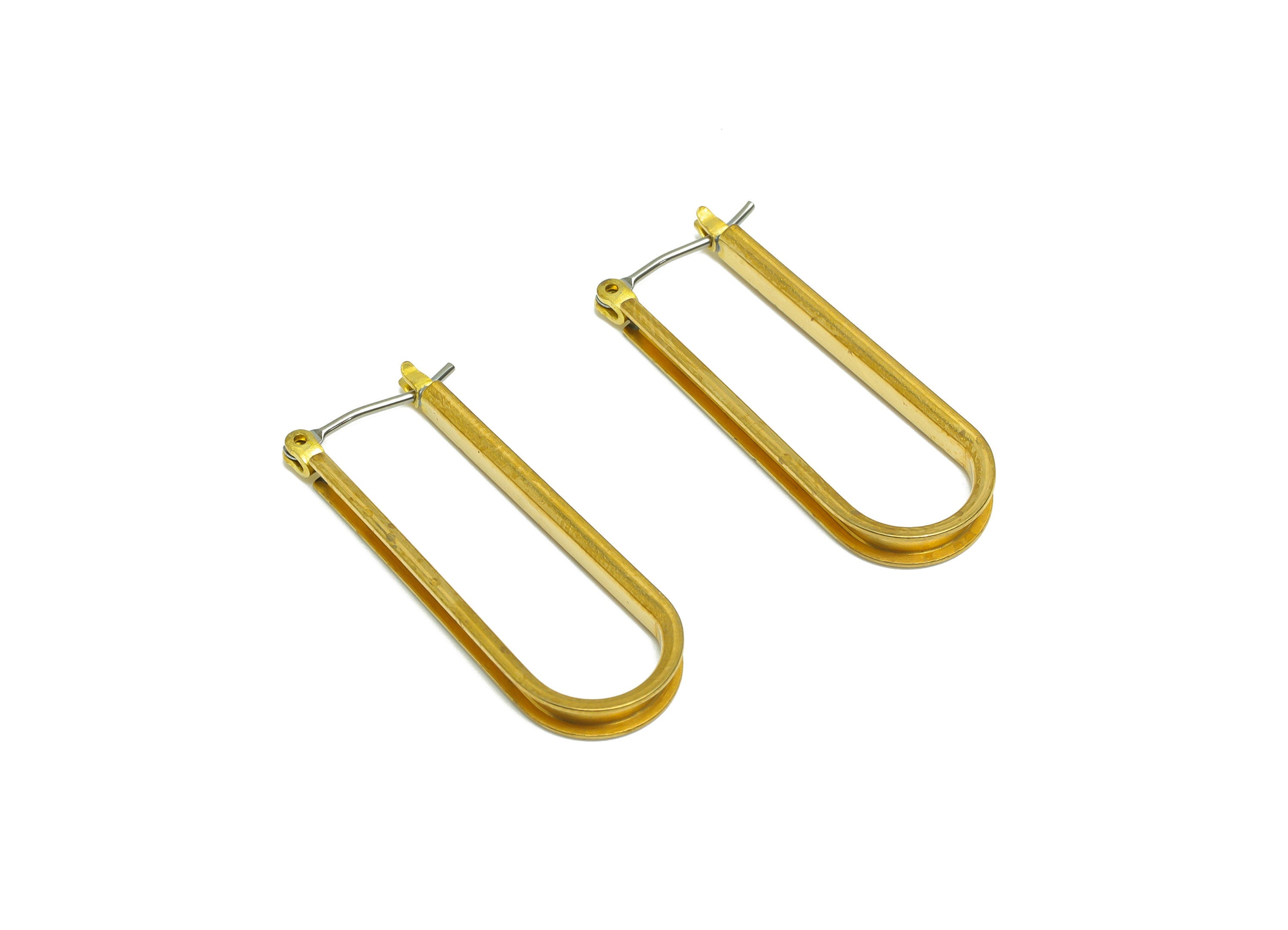 Brass Long Oval Hoop Earring - Raw Brass Clasp Hinged Back Earring - Geometry Clasp Earring - Brass Hinged Back Earring - 32x11x2mm - PP9395 - DOMEDBAZAAR