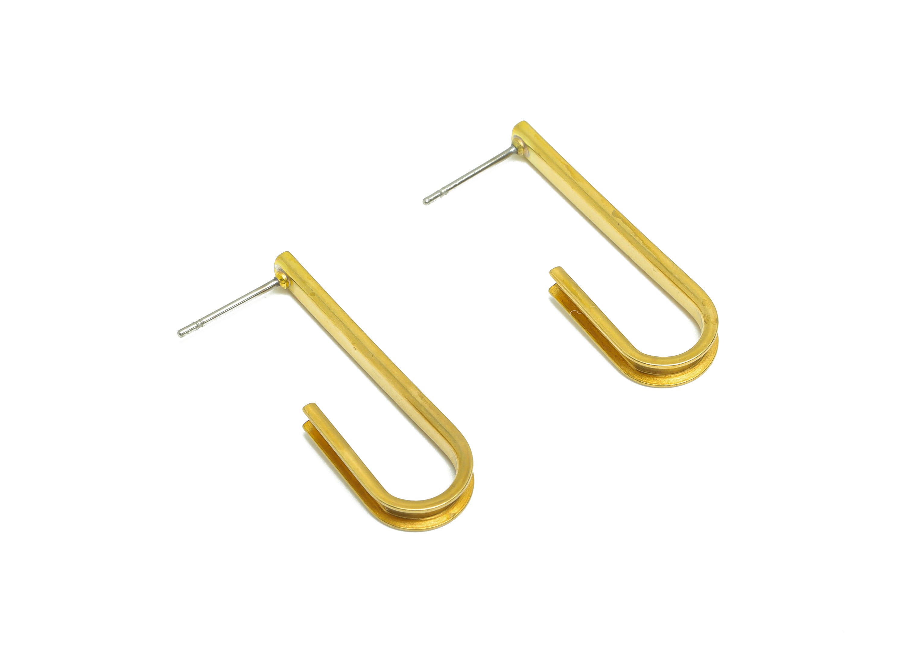 Brass Oval C Hoop Earring - Brass Hoop Wire Earring Stud - Brass Handle Wire Earring Stud - Raw Oval Hoop Brass Post - 30x9.89x3mm - PP9394 - DOMEDBAZAAR