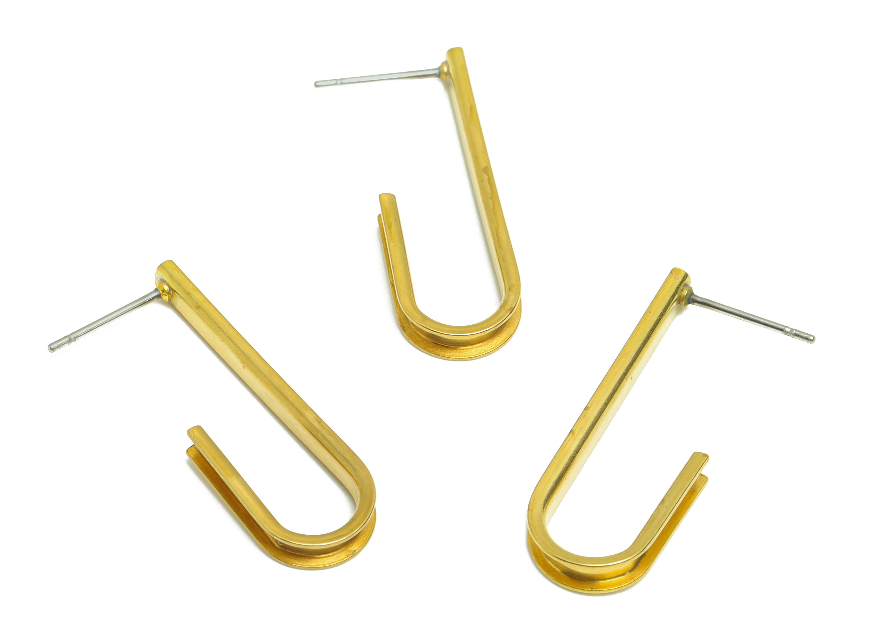 Brass Oval C Hoop Earring - Brass Hoop Wire Earring Stud - Brass Handle Wire Earring Stud - Raw Oval Hoop Brass Post - 30x9.89x3mm - PP9394 - DOMEDBAZAAR