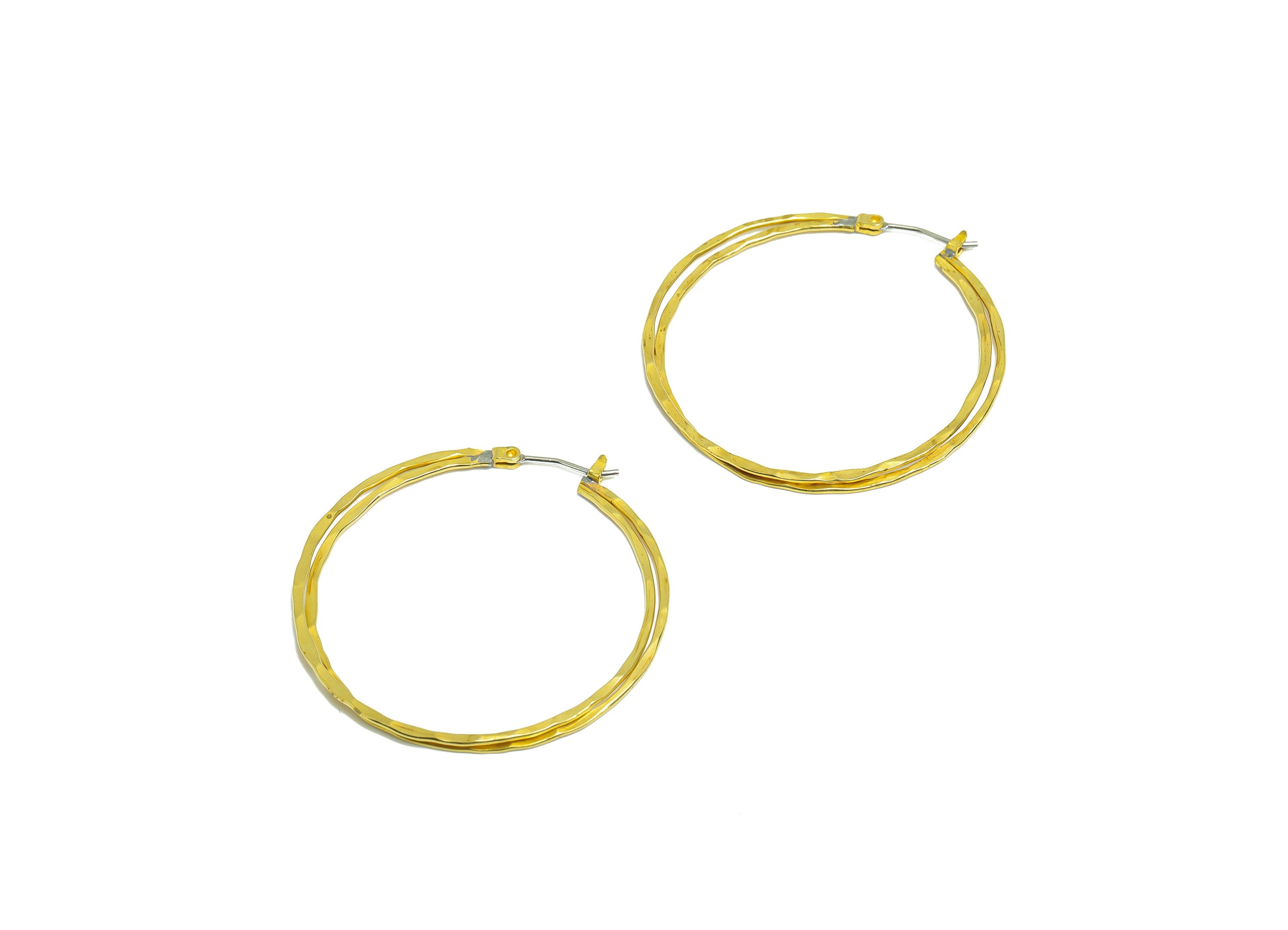 Brass Hammered Wire Hoop Earring - Raw Brass Hinged Back Earring - Hammered Wire Round Hoop Earring - Hinged Back Earring - 41x40x1mm-PP9398 - DOMEDBAZAAR