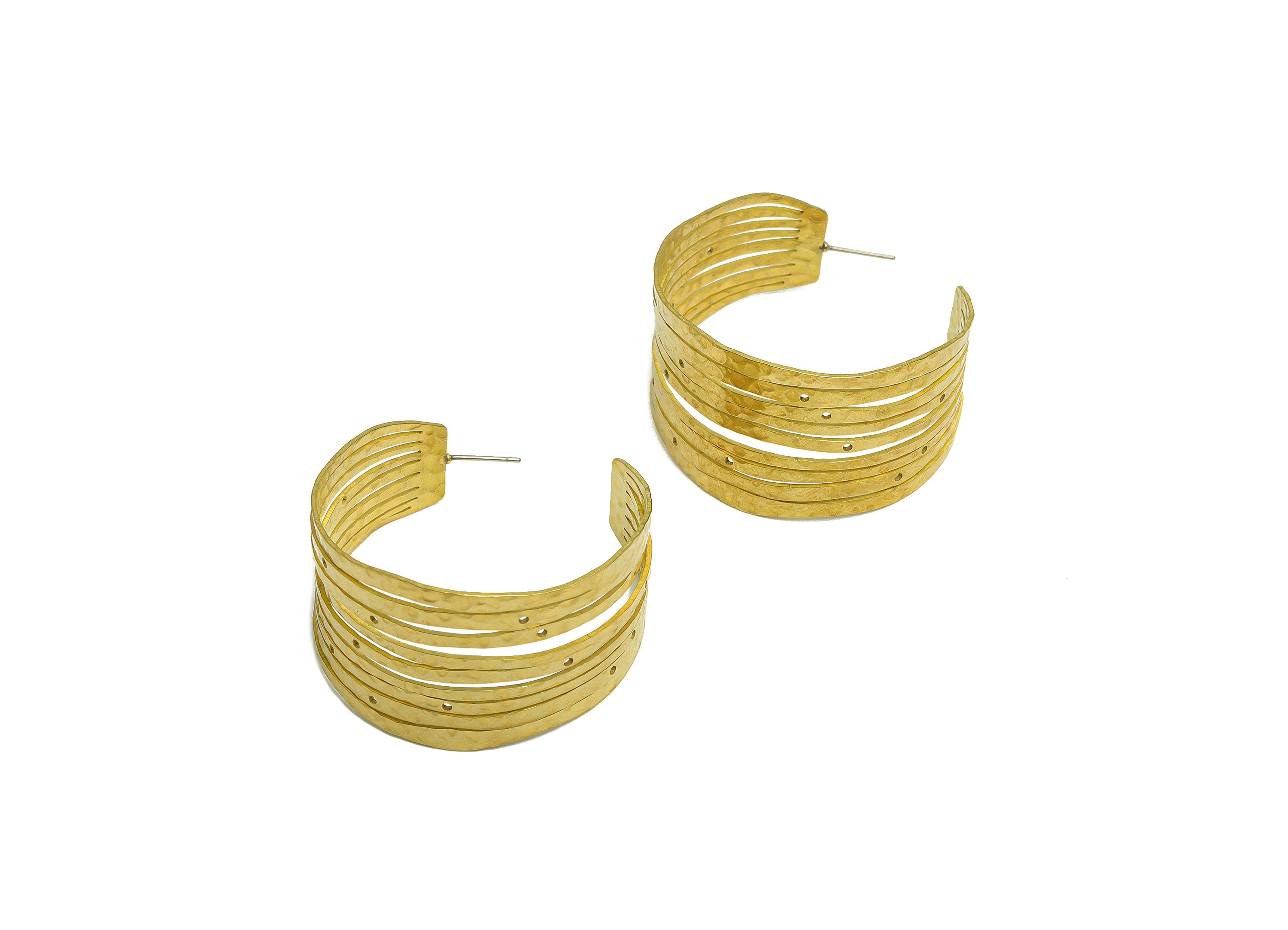 Brass Thick C Hoop Earring - Raw Brass Hammered Hoop Earring Stud - Wide Textured Clasp Earring Post - Hammered Post - 47x47x1mm -PP9416 - DOMEDBAZAAR