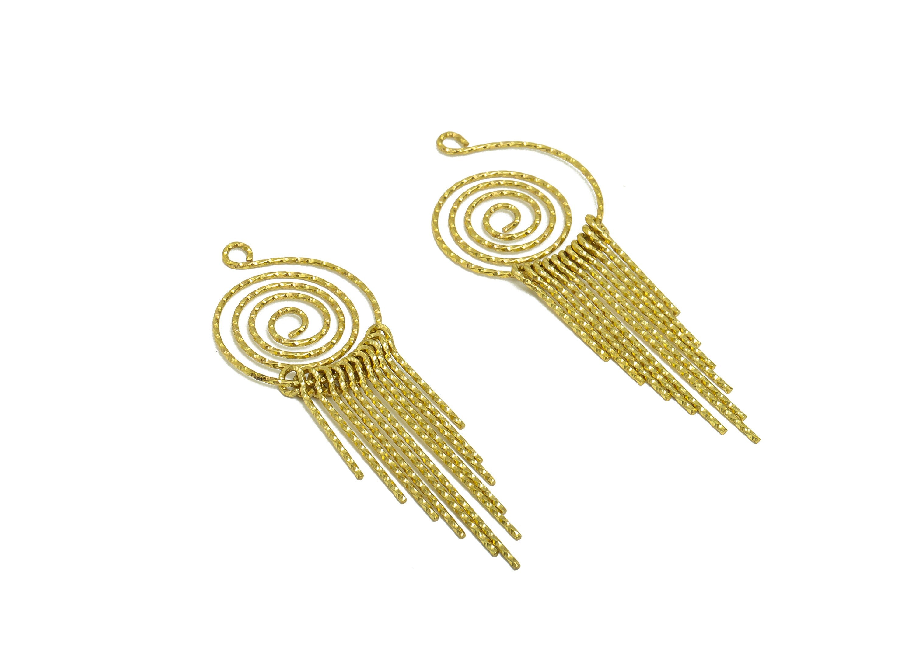 Brass Snail Wire Earring Charm - Brass Textured Wire Earring Charm - Twine Wire 11 Earring Charm - Dangle Tassel Charm - 81x28x1mm - PP9106 - DOMEDBAZAAR