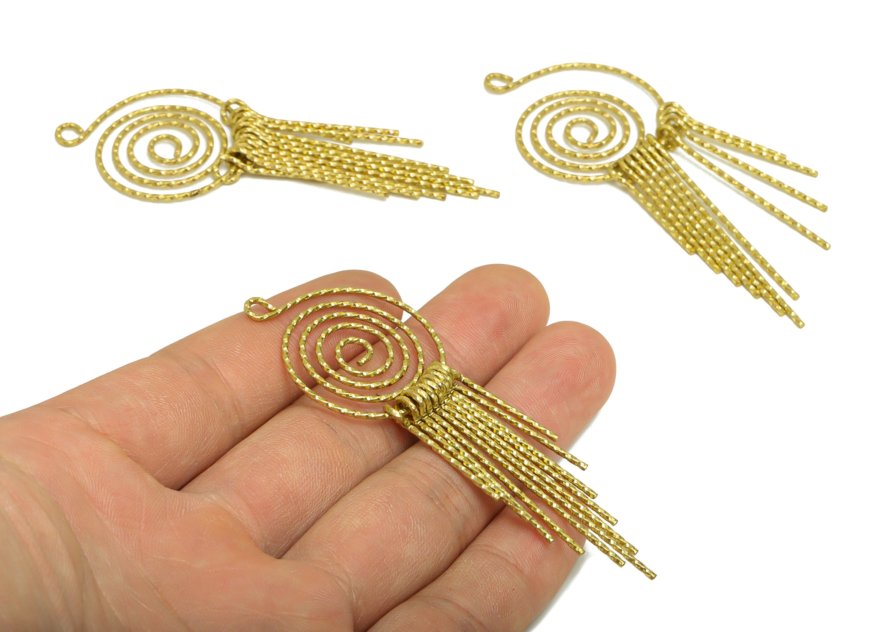 Brass Snail Wire Earring Charm - Brass Textured Wire Earring Charm - Twine Wire 11 Earring Charm - Dangle Tassel Charm - 81x28x1mm - PP9106 - DOMEDBAZAAR