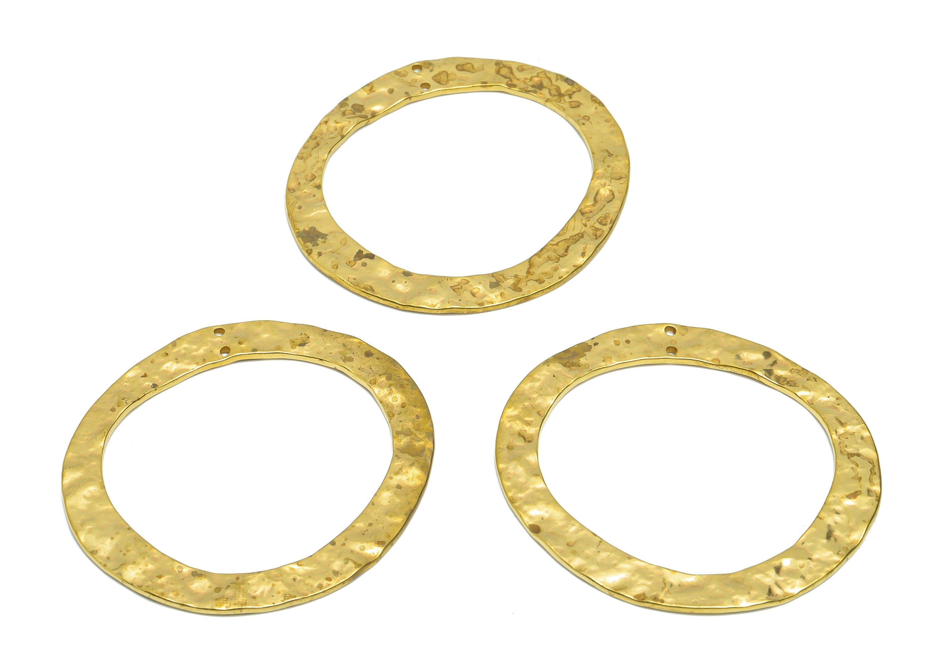 Brass Hammered Ring Charm - Raw Brass Hammered Earring Charm - Brass Geometry Hammered Pendant - For Pendant - 56x51x1.84mm - PP9443 - DOMEDBAZAAR