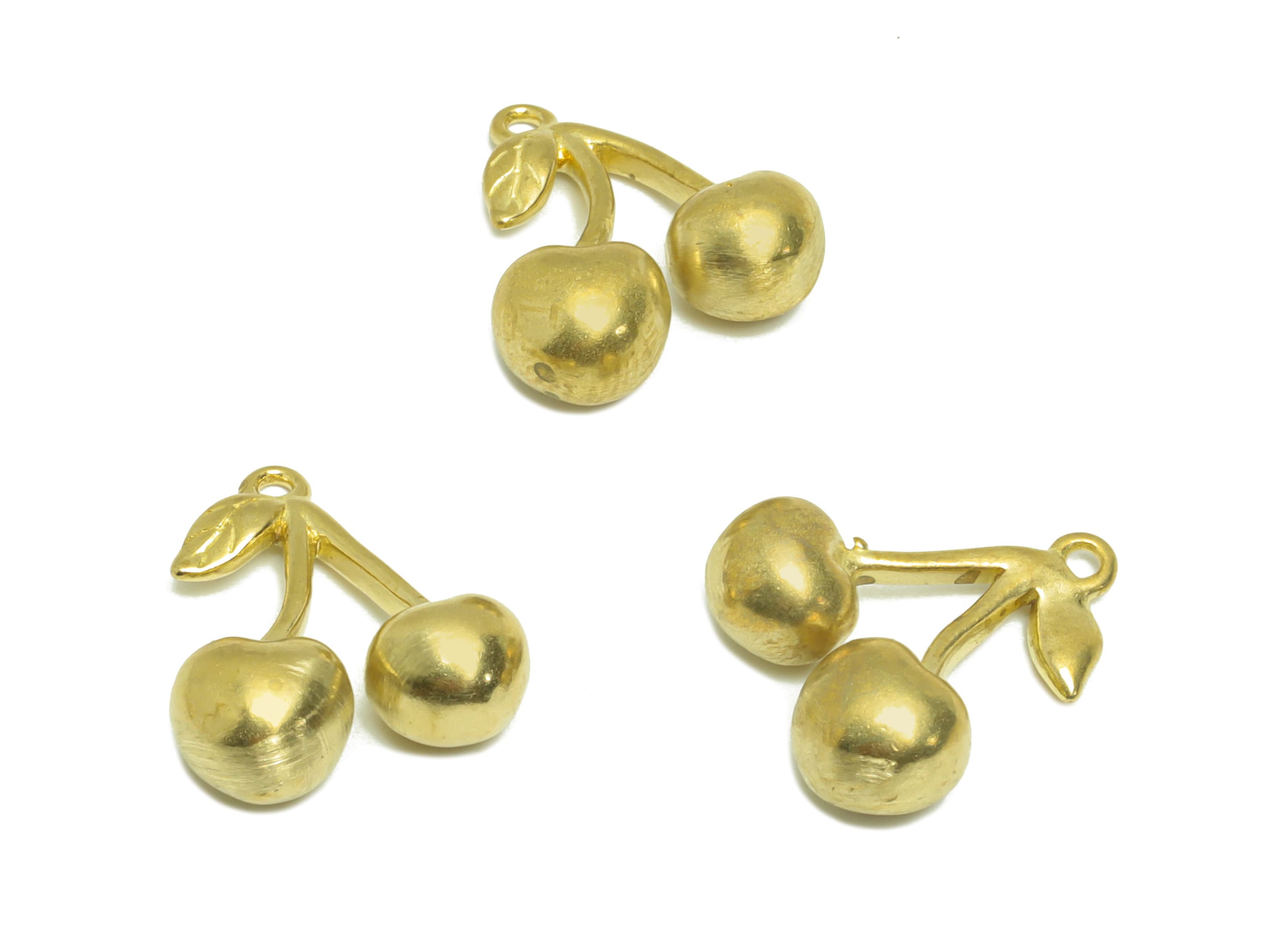 Brass Cherry Earring Charm - Raw Brass Cherry Earring Charm - Brass Cubic Fruit Cherry Pendant - Cherry Figure Charm - 17x15x1.8mm - PP9441 - DOMEDBAZAAR