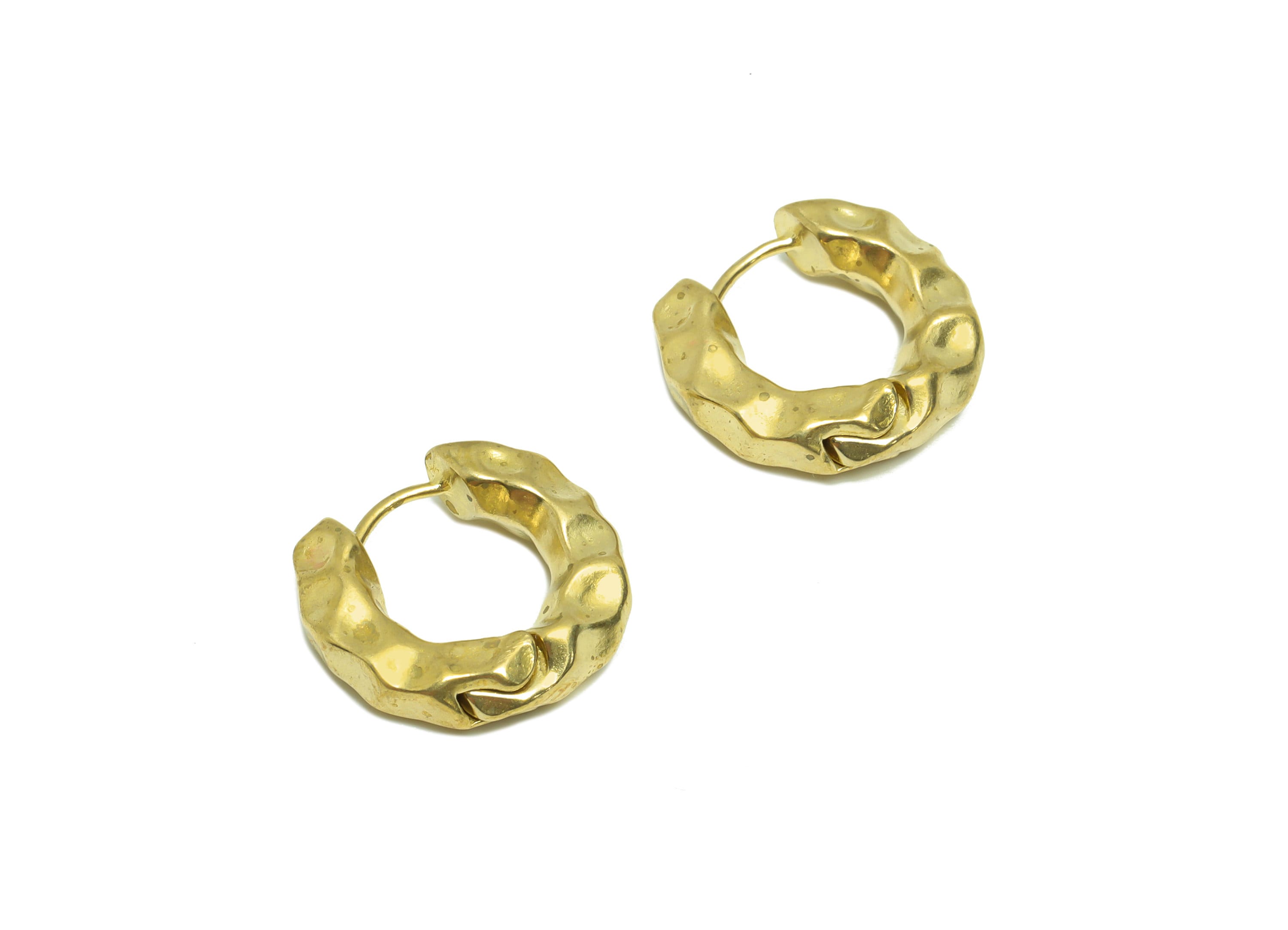 Brass Thick Hammered Huggie Earring - Brass Huggie Hoop Hammered Earring - Hoop Clasp Earring - Clasp Hoop Earring - 16x17.54x4mm - PP9438 - DOMEDBAZAAR