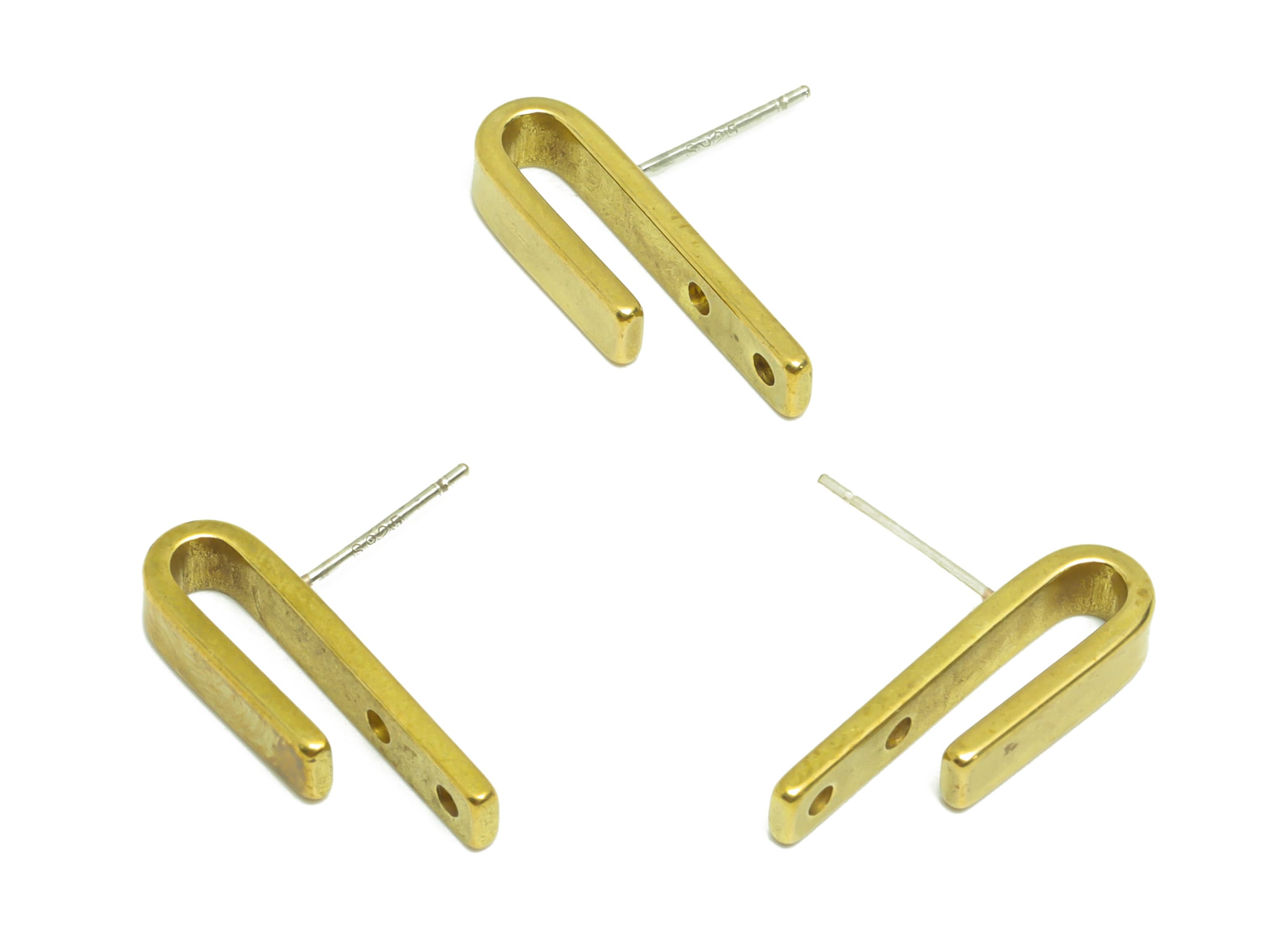 Brass Hoop Earring Post - Brass Hoop Wire Earring Stud - Oval C Hoop Earring Connector - Brass Hoop Earring Post - 21x3.9x1mm - PP9442 - DOMEDBAZAAR