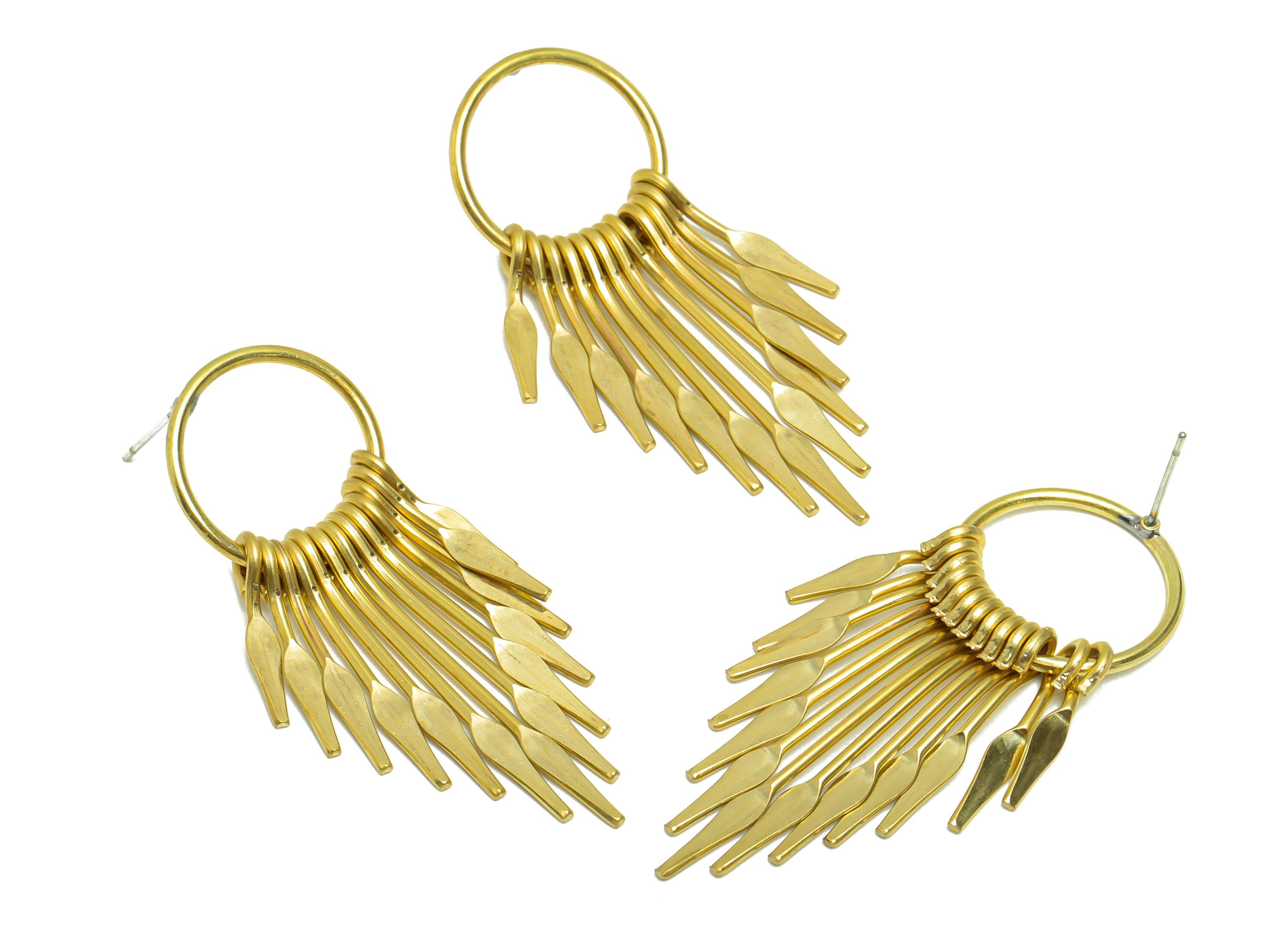Brass Wire Tassel Arrow Earring Post - Brass Hammered Wire Earring Stud - Brass Wire 13 Earring Post - Dangle Tassel Post -55x18x1mm-PP9102 - DOMEDBAZAAR