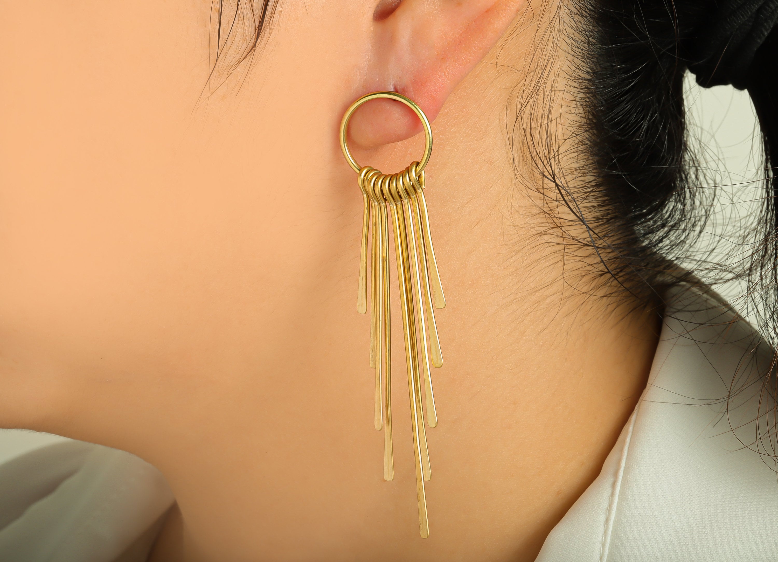 Brass Wire Tassel Earring Post - Brass Hammered Wire Earring Stud - Brass Wire 9 Earring Tassel Post - Dangle Tassel Post -83x17x1mm-PP9107 - DOMEDBAZAAR