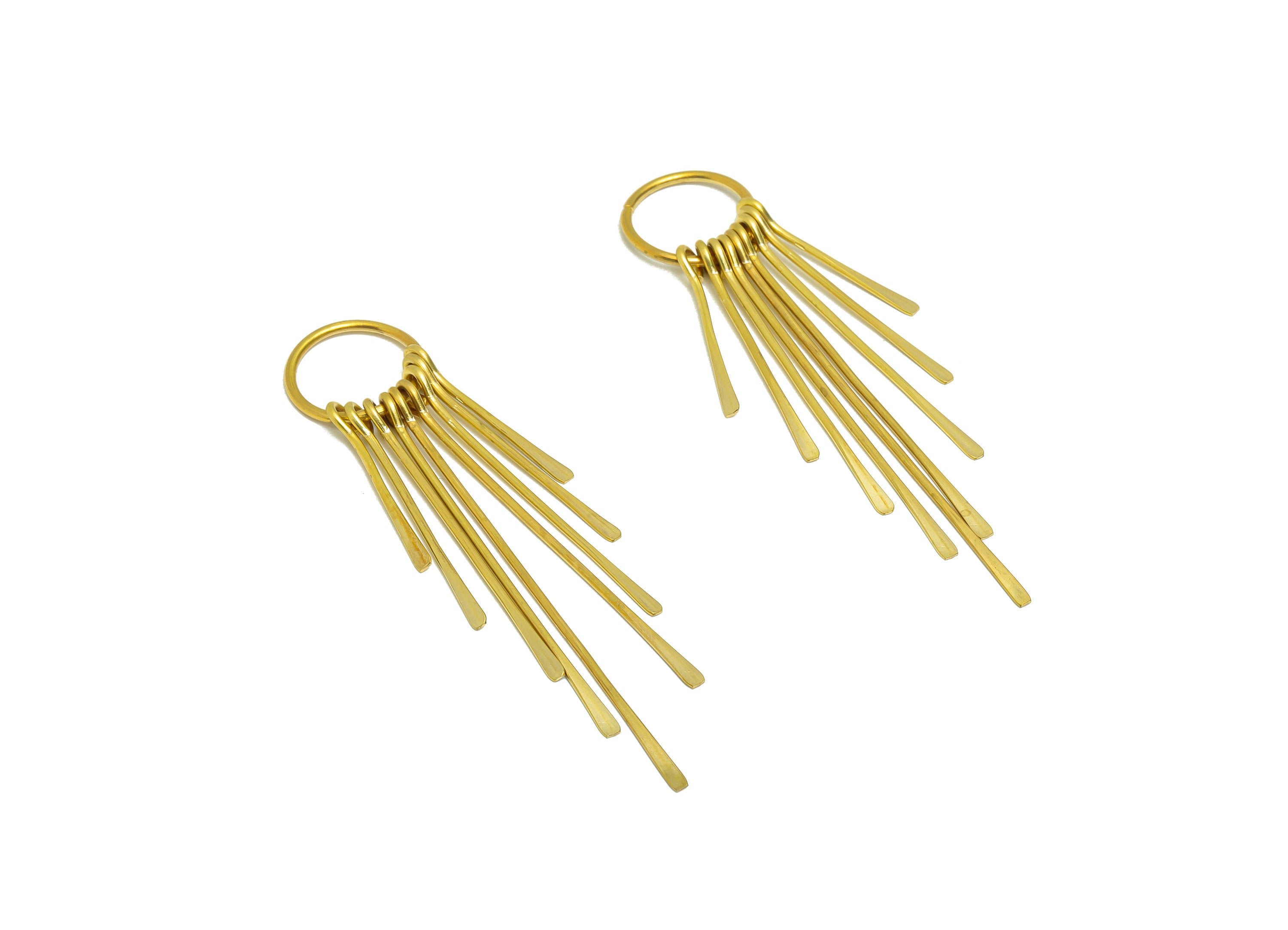Brass Tassel Earring Charm - Brass Hammered Wire Earring Charm - Brass Wire 9 Earring Tassel Charm - Dangle Tassel Charm - 82x17x1mm -PP9116 - DOMEDBAZAAR