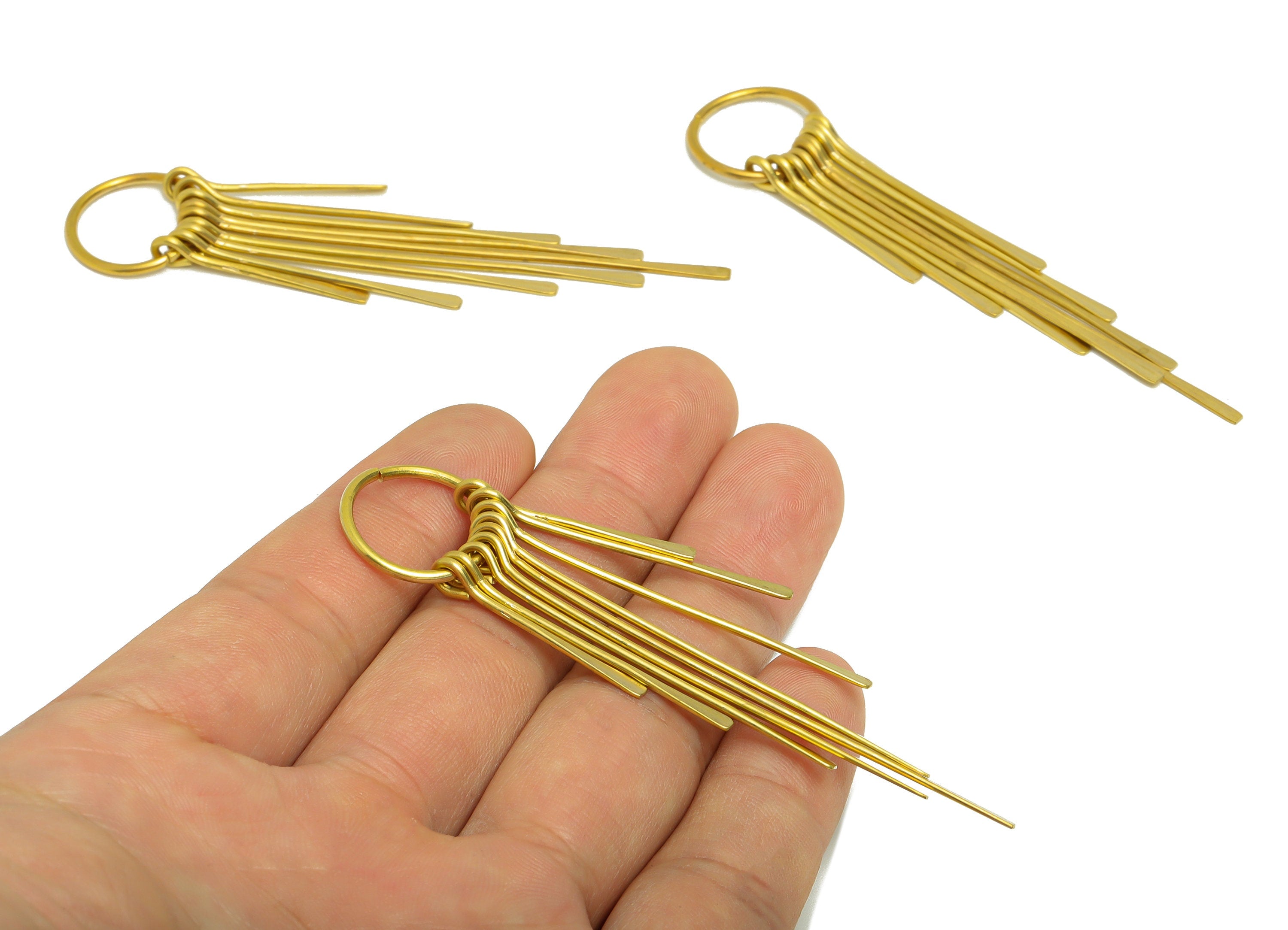 Brass Tassel Earring Charm - Brass Hammered Wire Earring Charm - Brass Wire 9 Earring Tassel Charm - Dangle Tassel Charm - 82x17x1mm -PP9116 - DOMEDBAZAAR