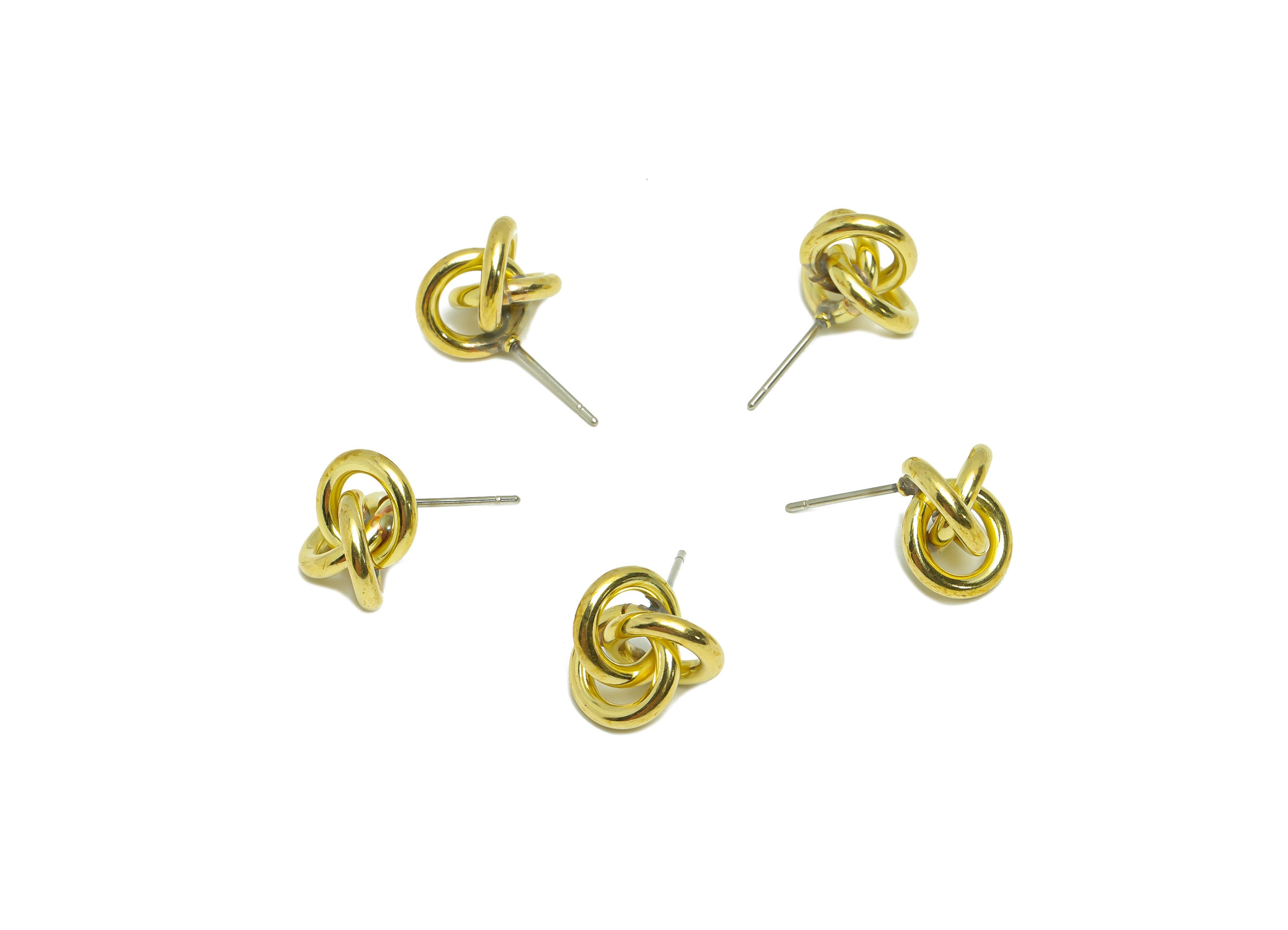 Brass Interwoven Earring Post - Raw Brass Rings Knot Earring Stud - Cross Brads Earring Stud - Welded Circle Earring - 12x12x5mm - PP9474 - DOMEDBAZAAR