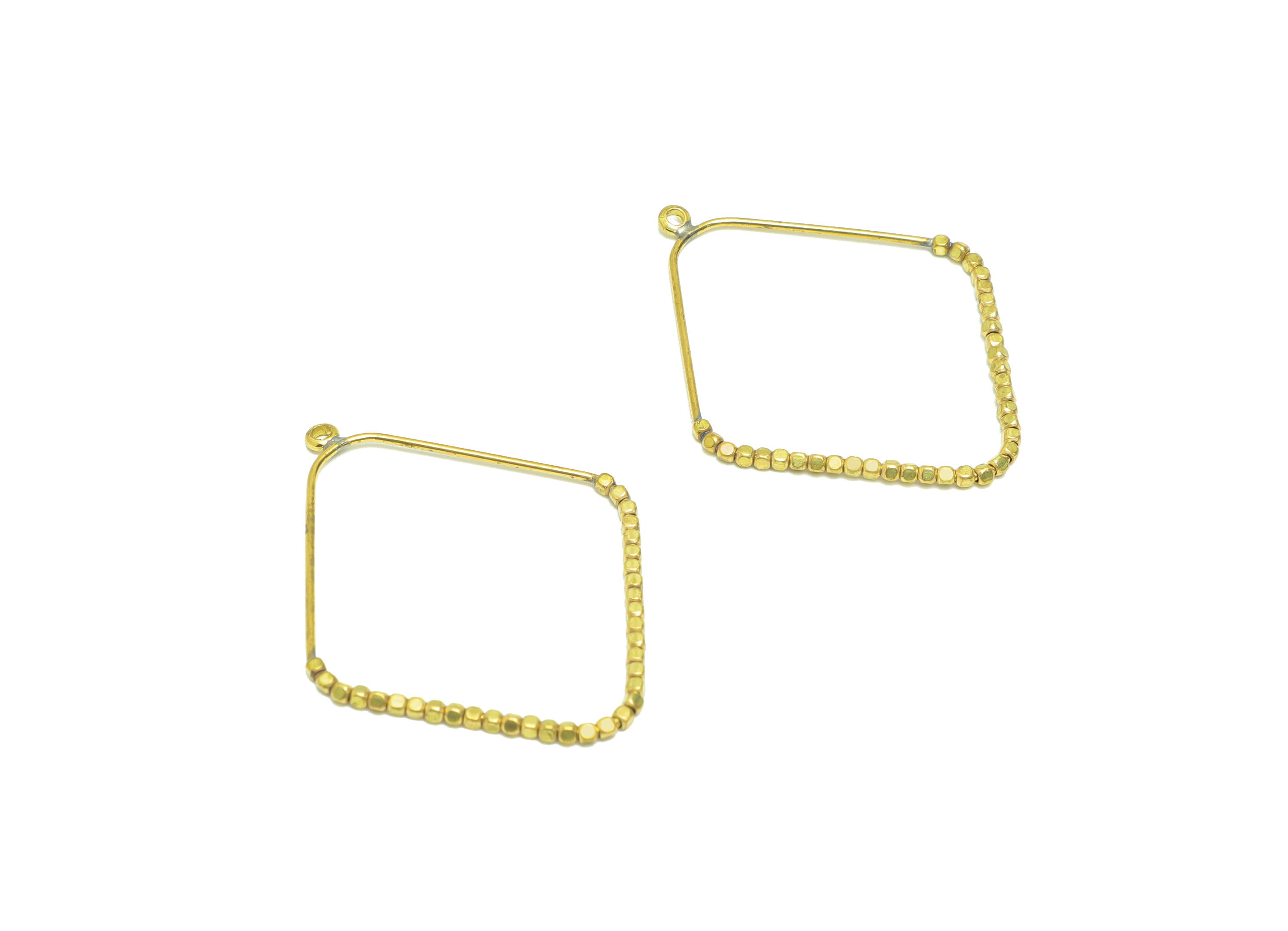 Brass Beaded Wire Earring Charm - Brass Diamond Earring Charm - Cube Beaded Earring Charm - Turn Beads Earring Charm - 39.38x32x1mm -PP9030 - DOMEDBAZAAR