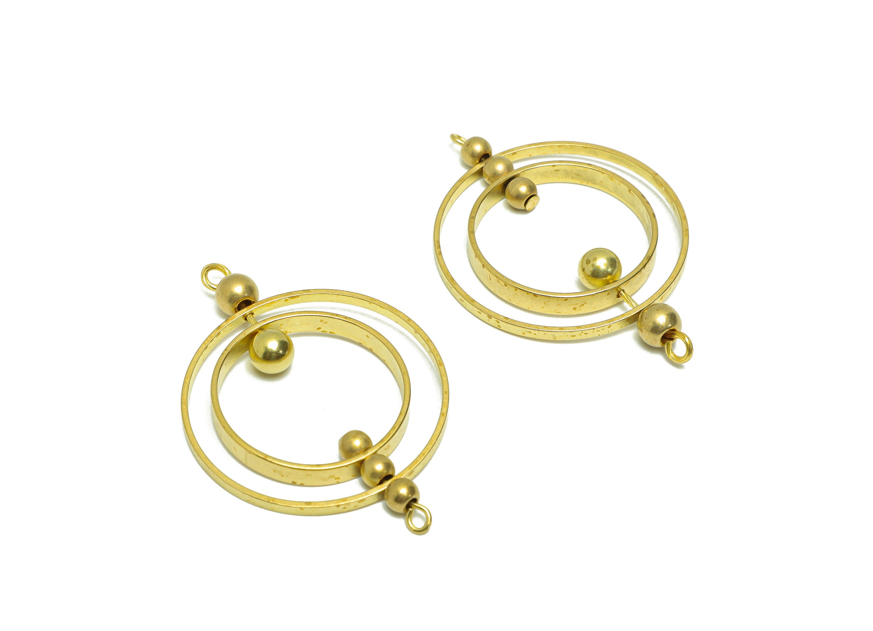 Brass Ball Rings Dangle Connector - Brass Turn Ring Earring Charm - Round Ball Earring Charm - Brass Earring Connector - 51x34x1mm - PP9089 - DOMEDBAZAAR
