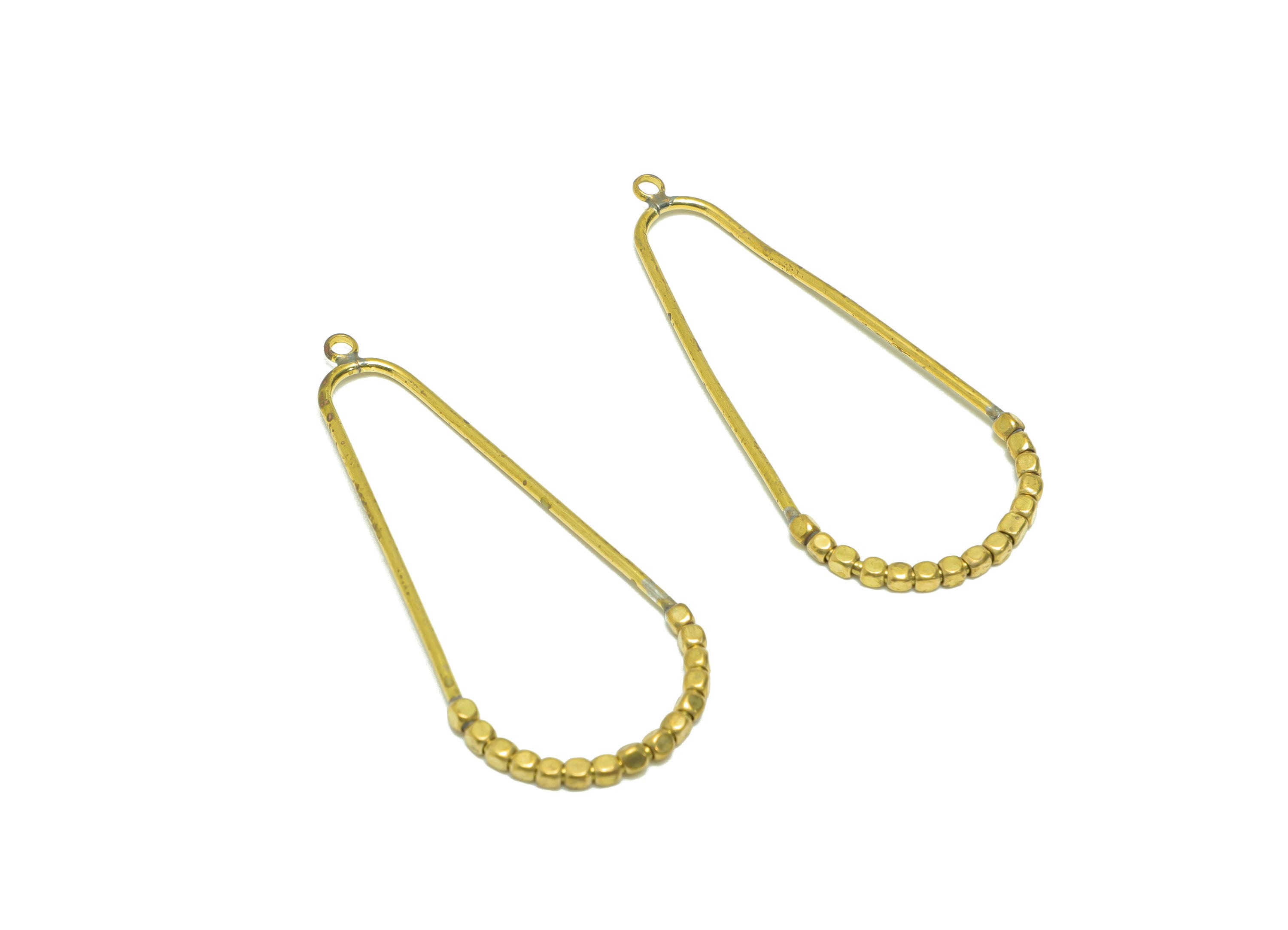Brass Beads Earring Charm - Brass Teardrop Earring Charm - Cube Beaded Earring Charm - Turn Beads Earring Charm - 49.11x21.13x1.95mm -PP9077 - DOMEDBAZAAR