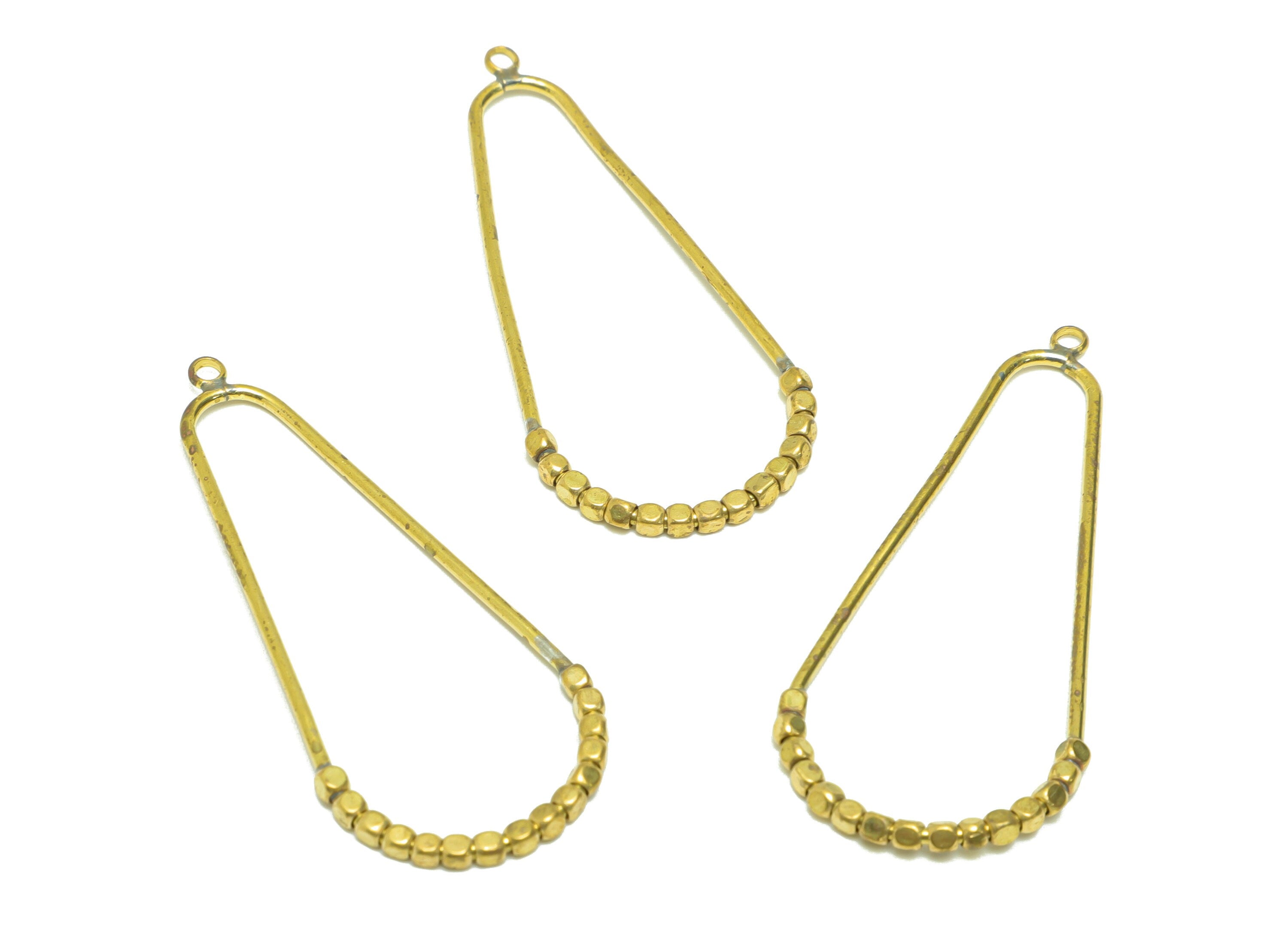 Brass Beads Earring Charm - Brass Teardrop Earring Charm - Cube Beaded Earring Charm - Turn Beads Earring Charm - 49.11x21.13x1.95mm -PP9077 - DOMEDBAZAAR