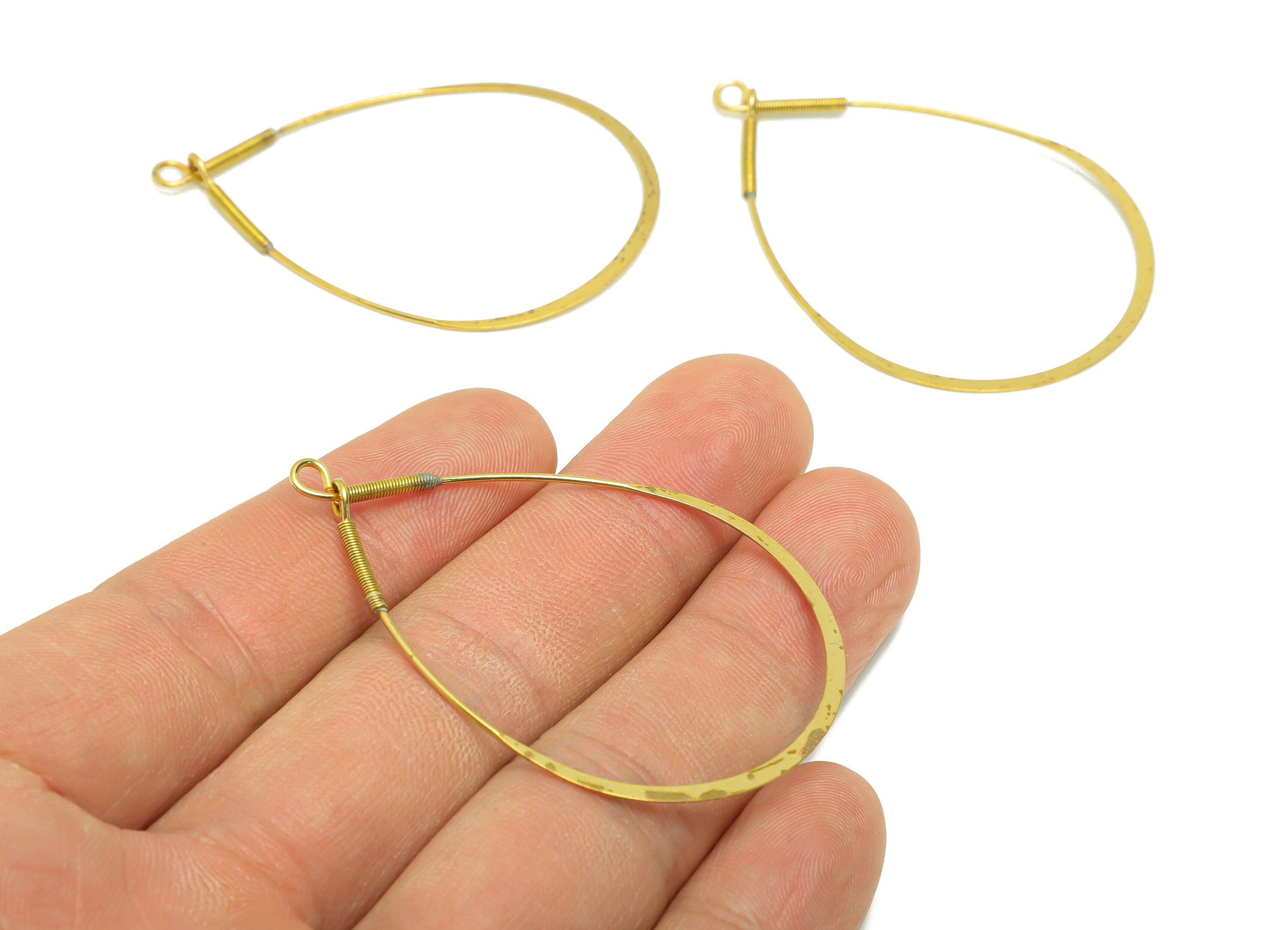 Hammered Drop Wire Earring Charm - Brass Teardrop Earring Charm - Spring Teardrop Earring Charm - Hammered Earring Charm - 52x36x1mm -PP9015 - DOMEDBAZAAR