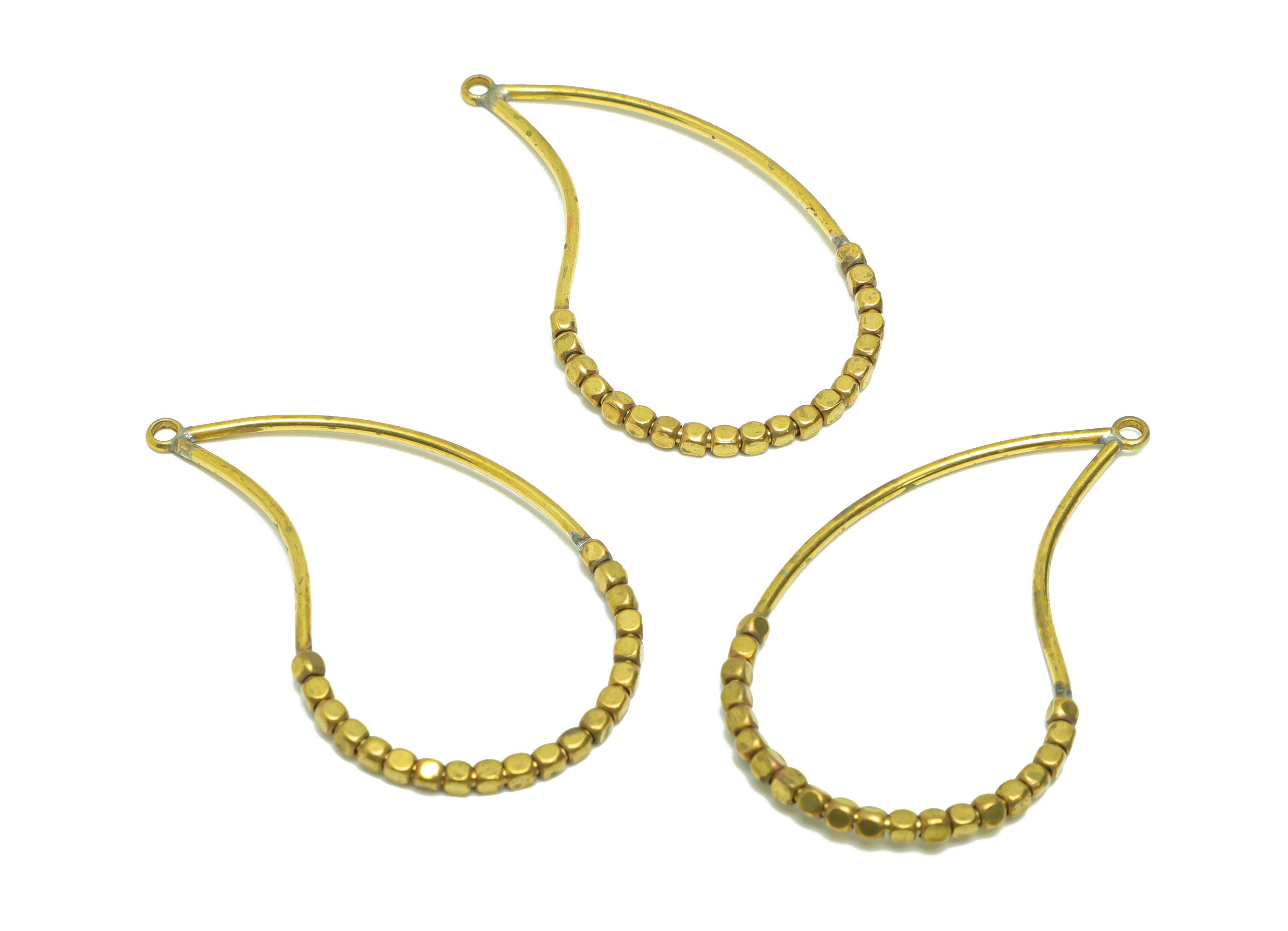 Beaded Wire Teardrop Charm - Brass Teardrop Earring Charm - Cube Beaded Earring Charm - Turn Beads Earring Charm - 43.31x25.19x1.9mm -PP9078 - DOMEDBAZAAR
