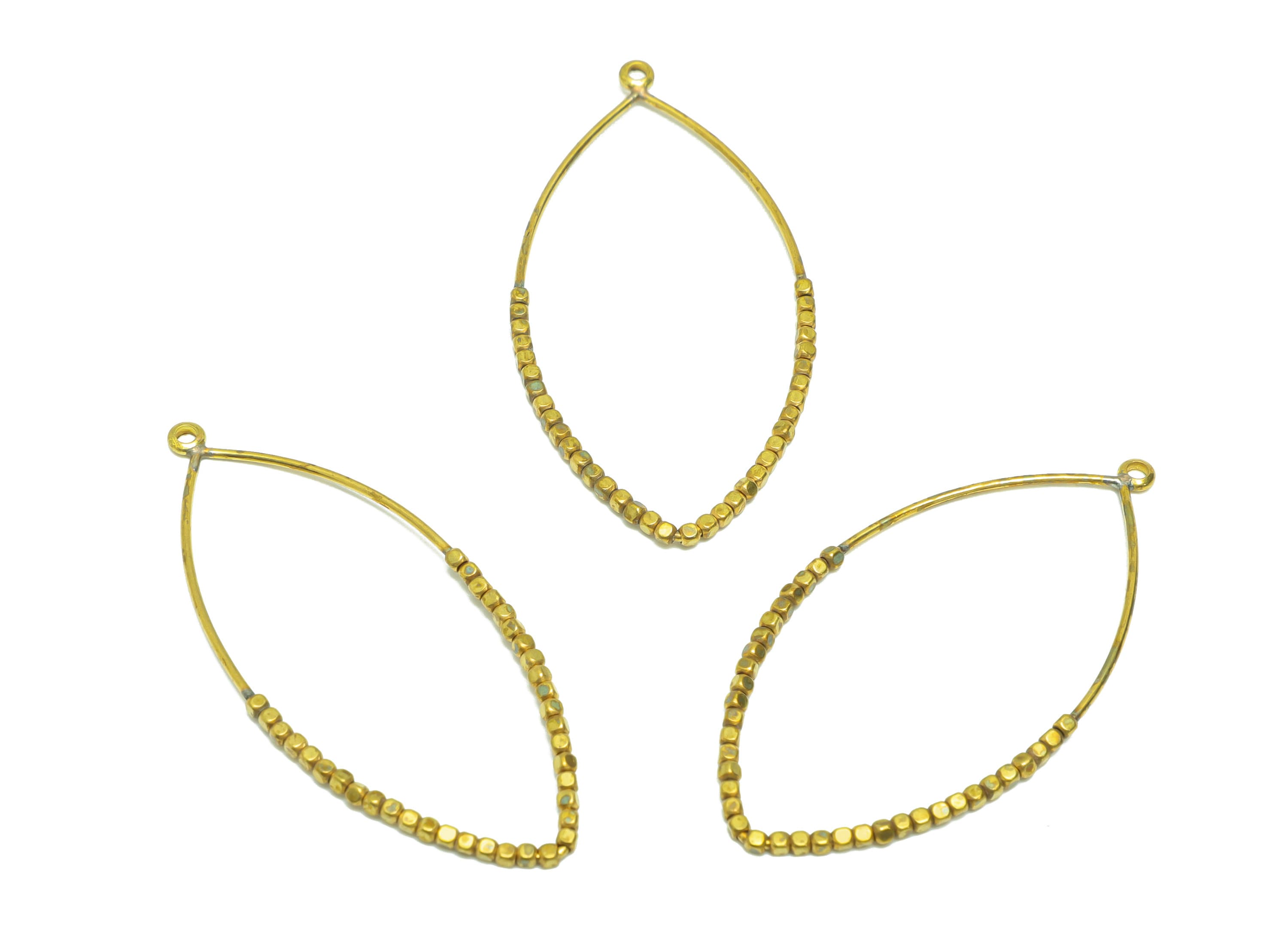 Beaded Wire MarquiseCharm - Brass Marquise Earring Charm - Cube Beaded Earring Charm - Turn Eye Beads Earring Charm - 46x24x1.64mm -PP9081 - DOMEDBAZAAR