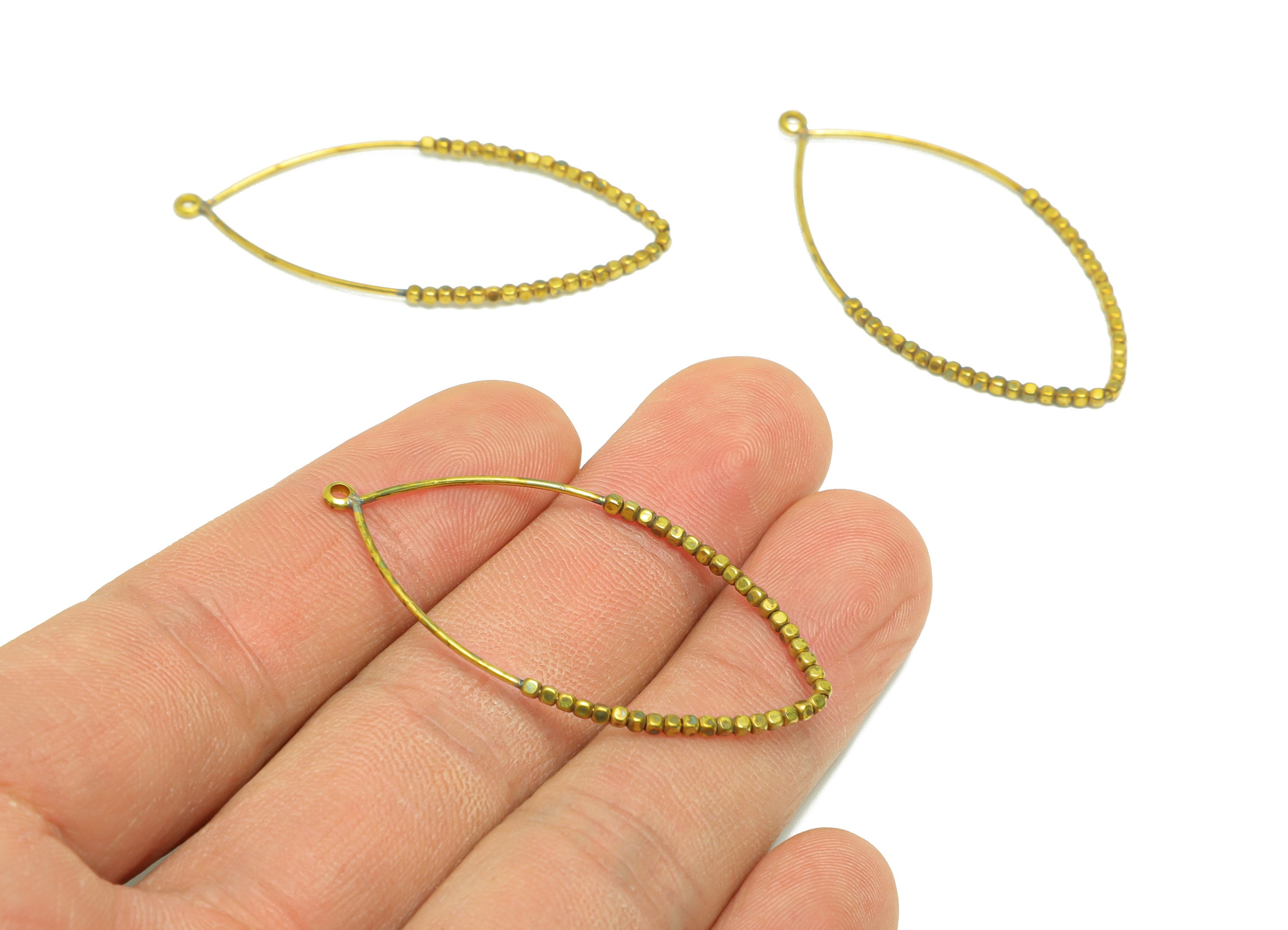 Beaded Wire MarquiseCharm - Brass Marquise Earring Charm - Cube Beaded Earring Charm - Turn Eye Beads Earring Charm - 46x24x1.64mm -PP9081 - DOMEDBAZAAR