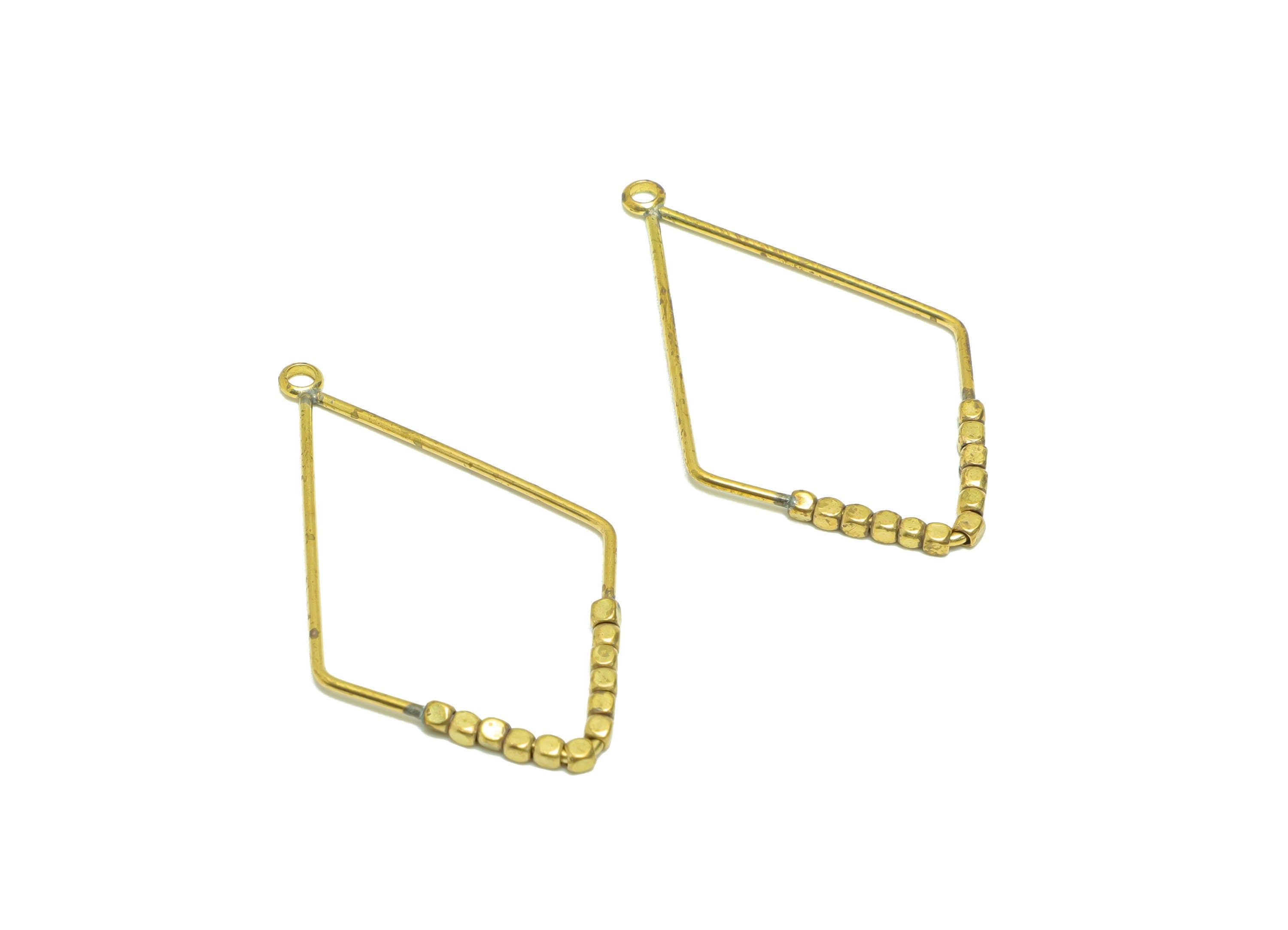 Beaded Wire Diamond Charm - Brass Rhombus Earring Charm - Cube Beaded Earring Charm - Turn Diamond Beads Earring Charm - 42x25x1mm -PP9075 - DOMEDBAZAAR