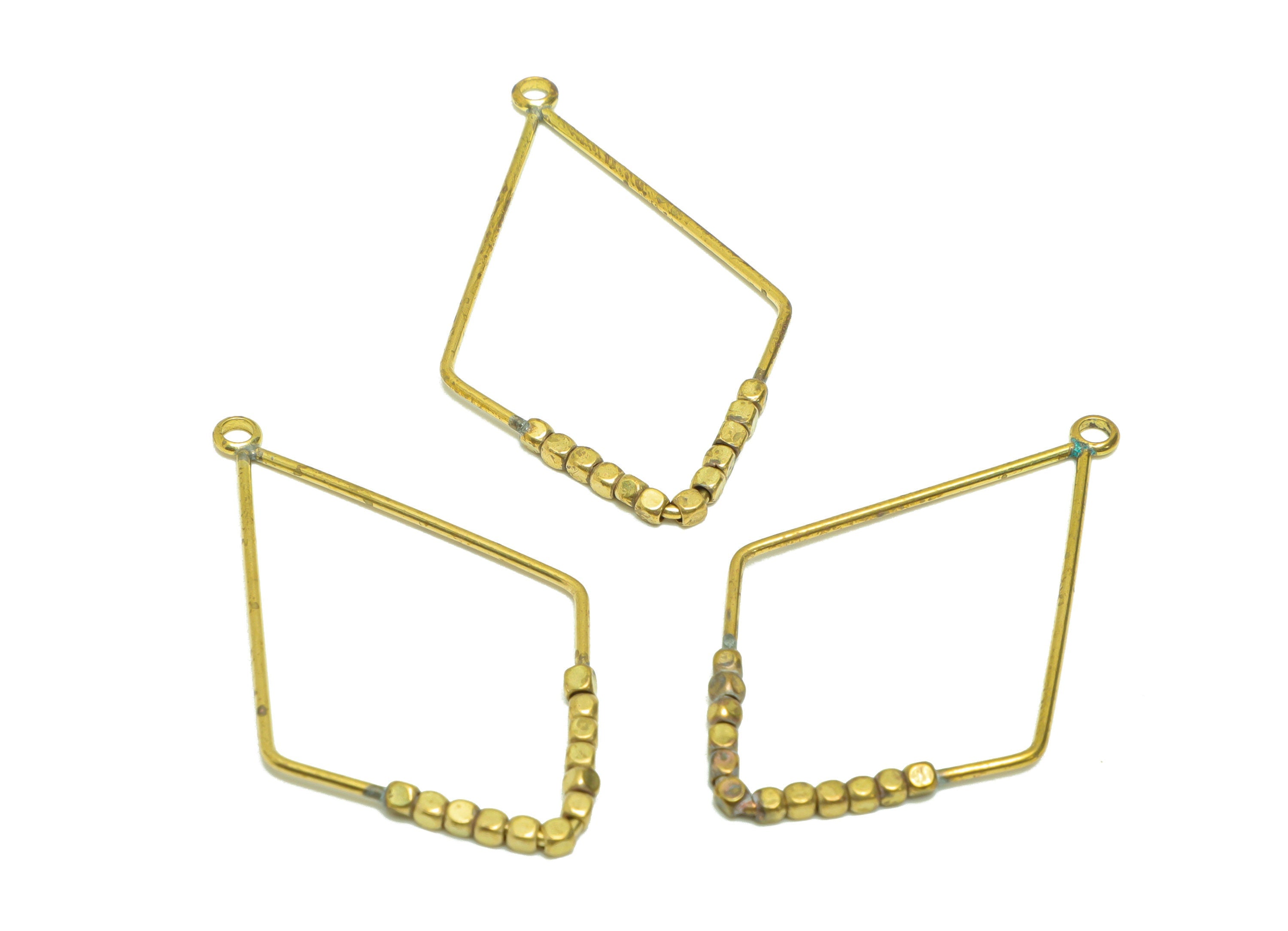 Beaded Wire Diamond Charm - Brass Rhombus Earring Charm - Cube Beaded Earring Charm - Turn Diamond Beads Earring Charm - 42x25x1mm -PP9075 - DOMEDBAZAAR
