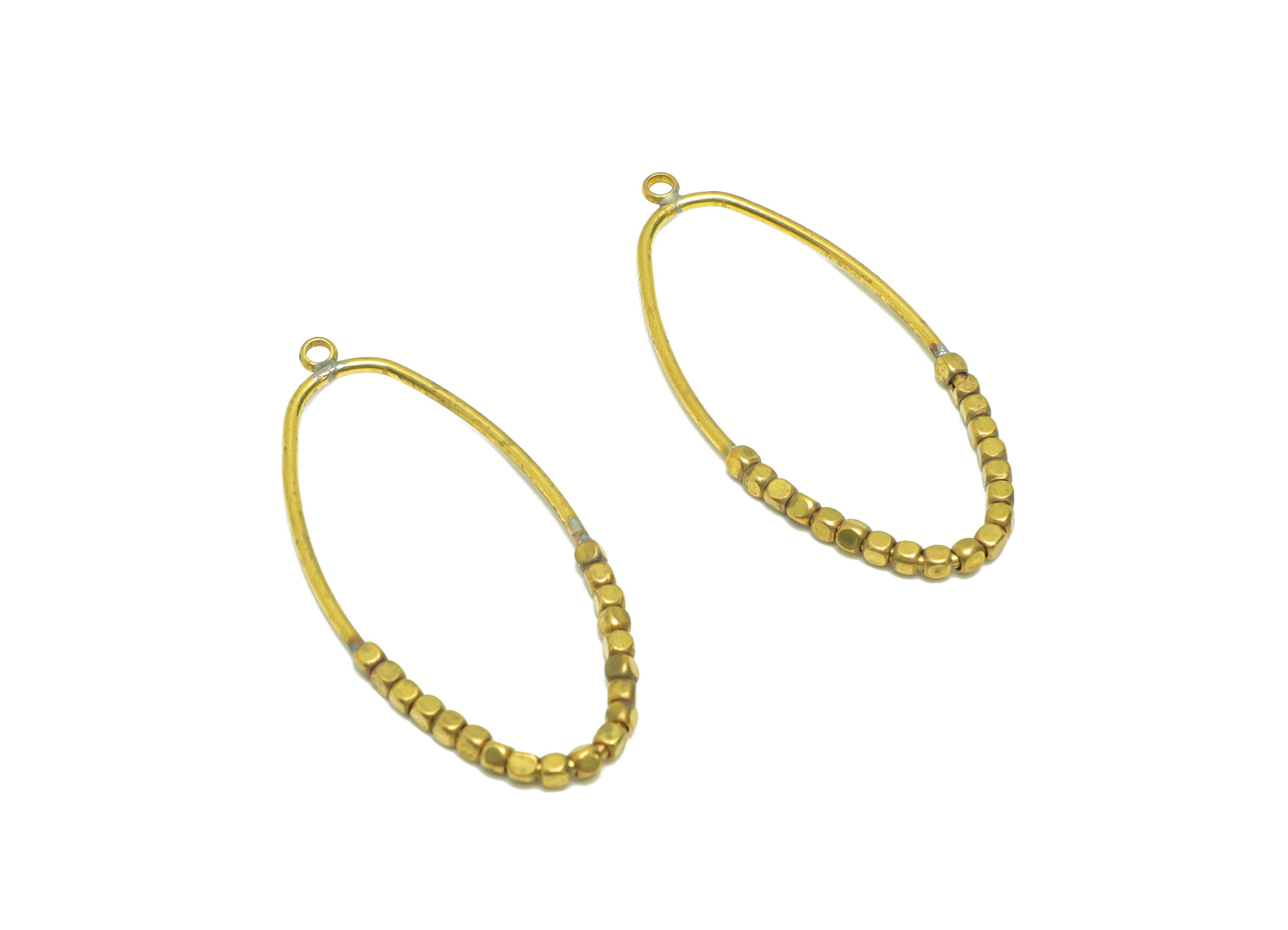Beaded Wire Oval Charm - Brass Ellipse Earring Charm - Cube Beaded Earring Charm - Turn Oval Beads Earring Charm - 42x20x1.96mm -PP9079 - DOMEDBAZAAR