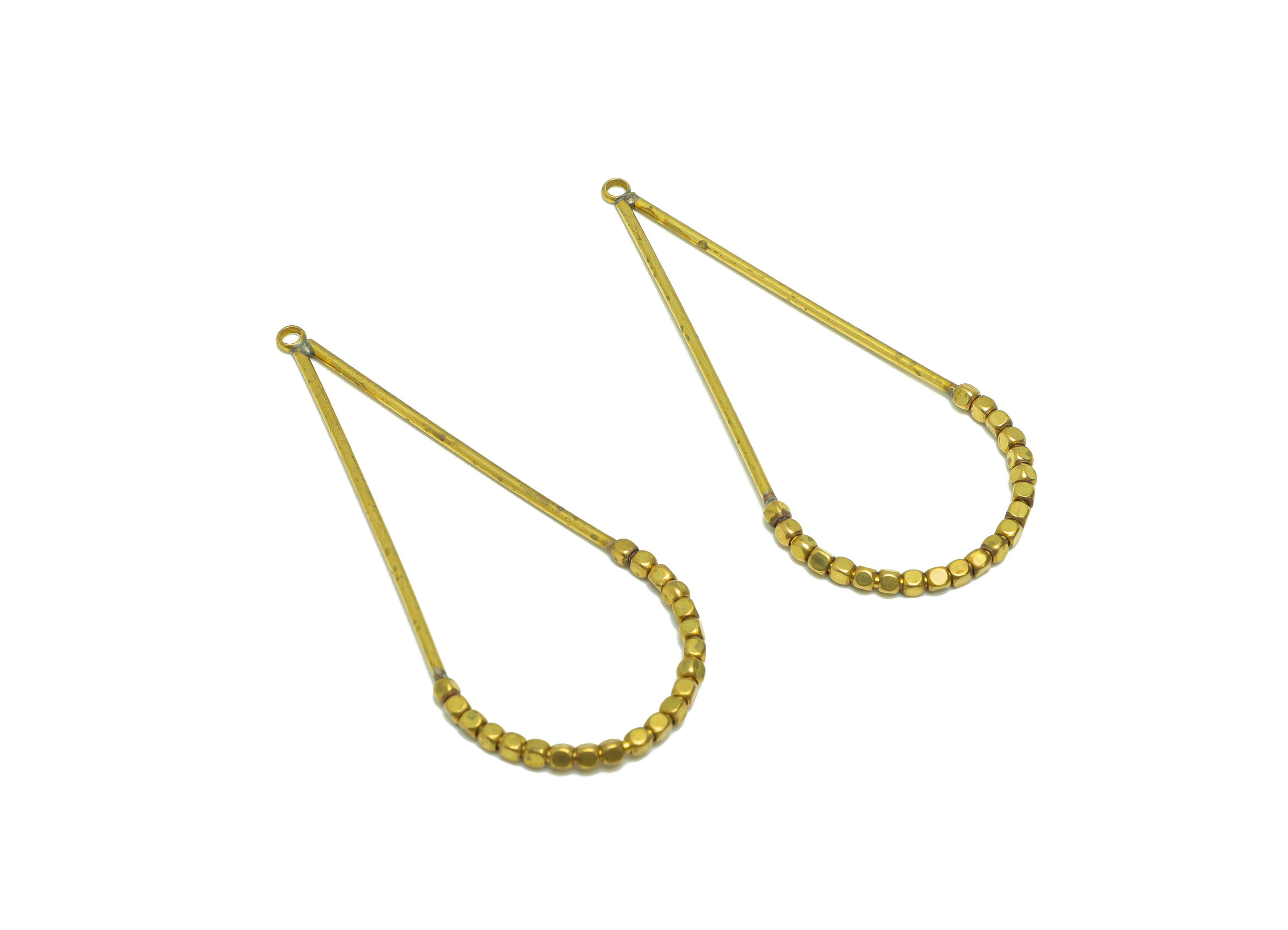 Beaded Wire Drop Charms - Brass Teardrop Earring Charm - Cube Beaded Earring Charm - Turn Beads Earring Charm - 56.9x25.3x1.96mm -PP9076 - DOMEDBAZAAR