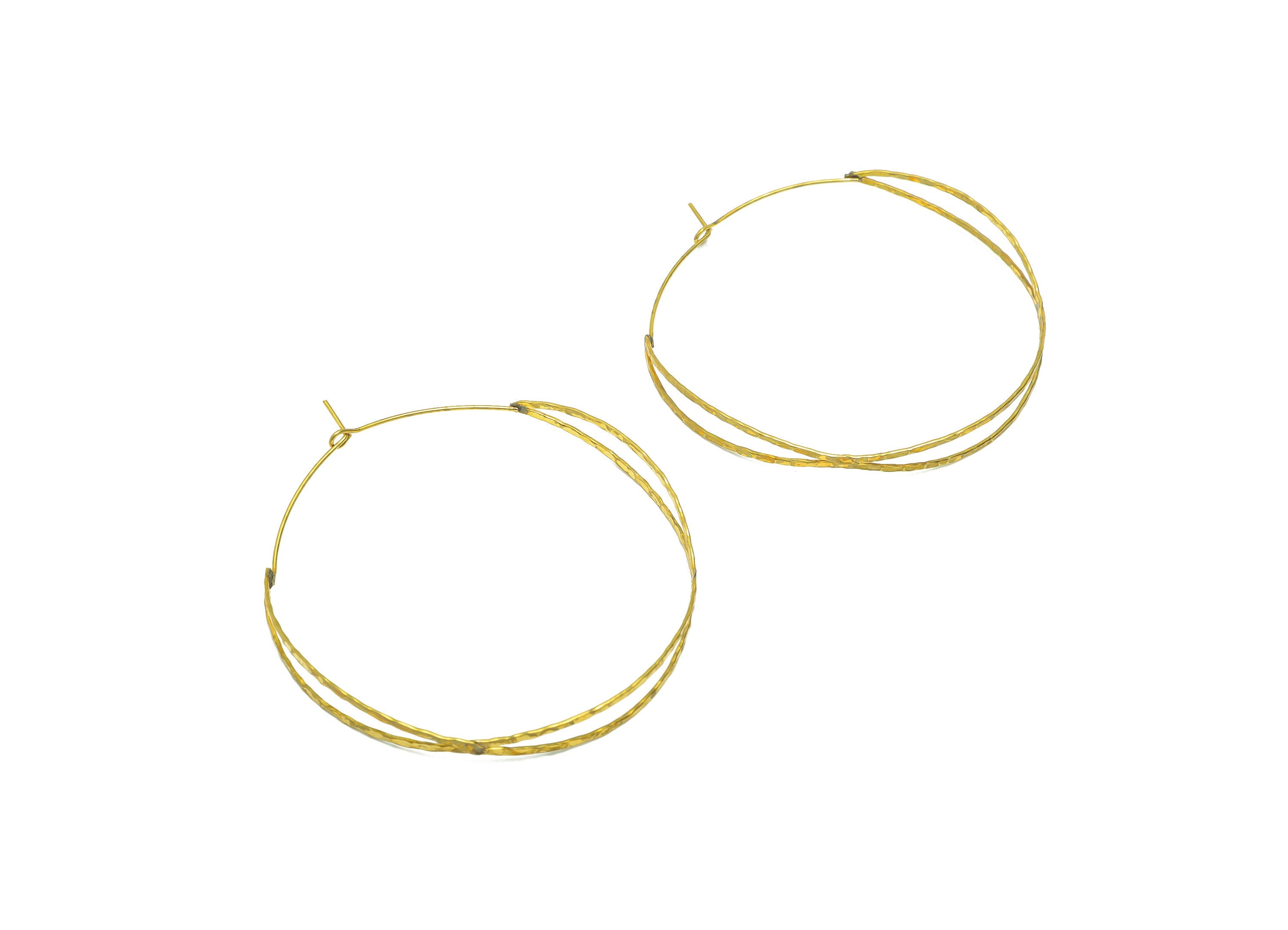 Hammered Wire Hoop Earring - Brass Round Cross Lock Earring - Brass Textured Hoop Earring - Hammered Hoop Earring - 62.45x60x0.8mm - PP9039 - DOMEDBAZAAR
