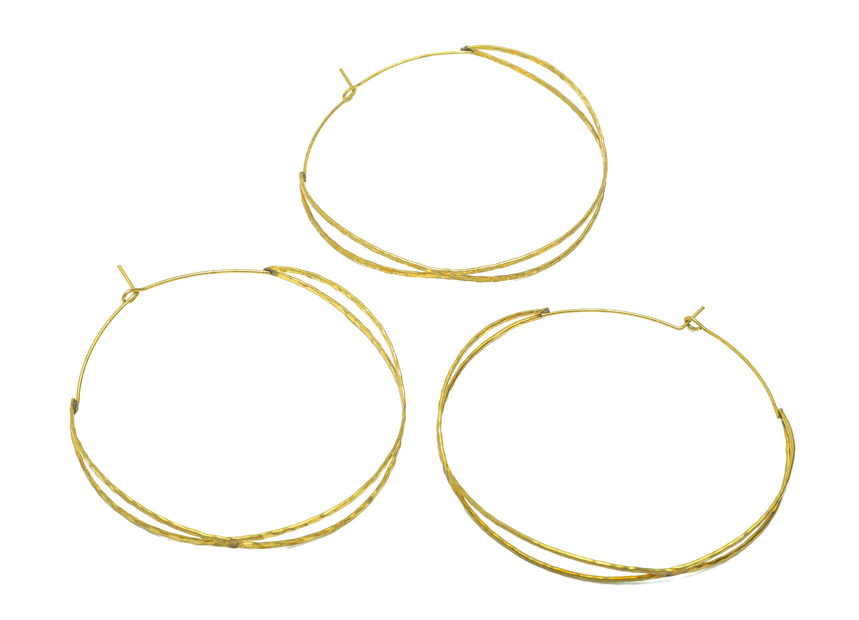Hammered Wire Hoop Earring - Brass Round Cross Lock Earring - Brass Textured Hoop Earring - Hammered Hoop Earring - 62.45x60x0.8mm - PP9039 - DOMEDBAZAAR