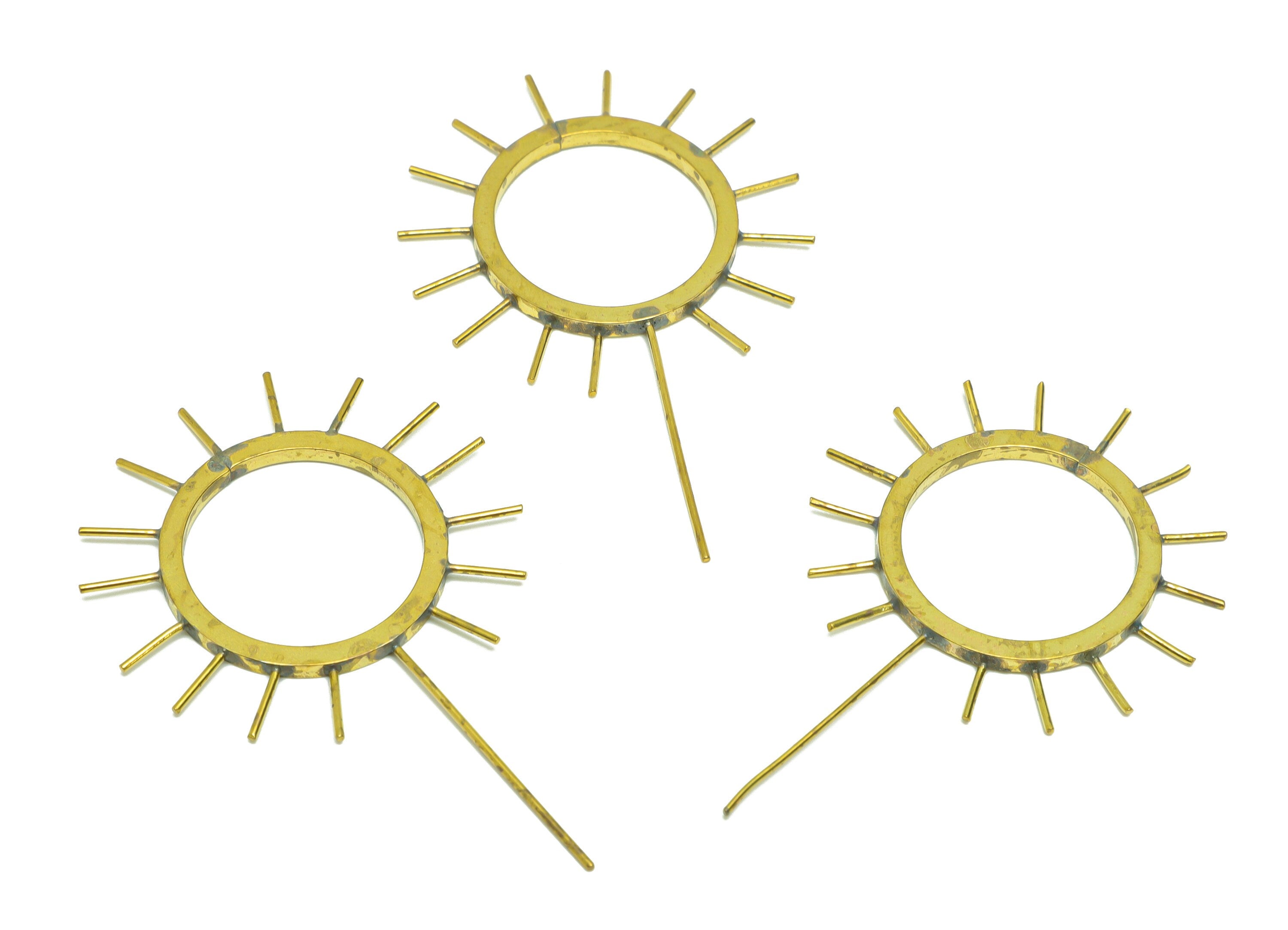 Brass Sun Wire Earring Charm - Brass Sunshine Wire Earring Charm - Brass Geometry Wire Earring Charm - Brass Rudder Charm - 57x37x1mm-PP9062 - DOMEDBAZAAR